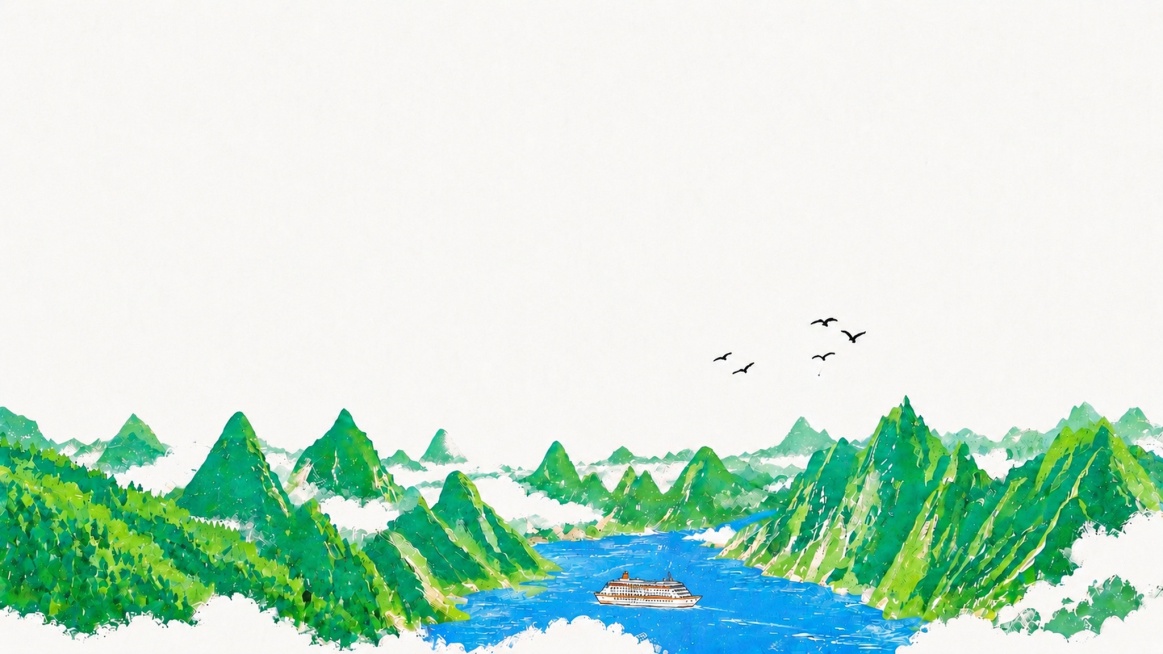 将当前图片的色彩鲜艳度调整为和参考图一致，参考图https://5.jpeg具有饱和度更高、更鲜明的绿色山体和蓝色江水，调整当前图绿色山体和蓝色江水的鲜艳度，和参考图匹配，保持构图、白色邮轮橙色细节、预览效果