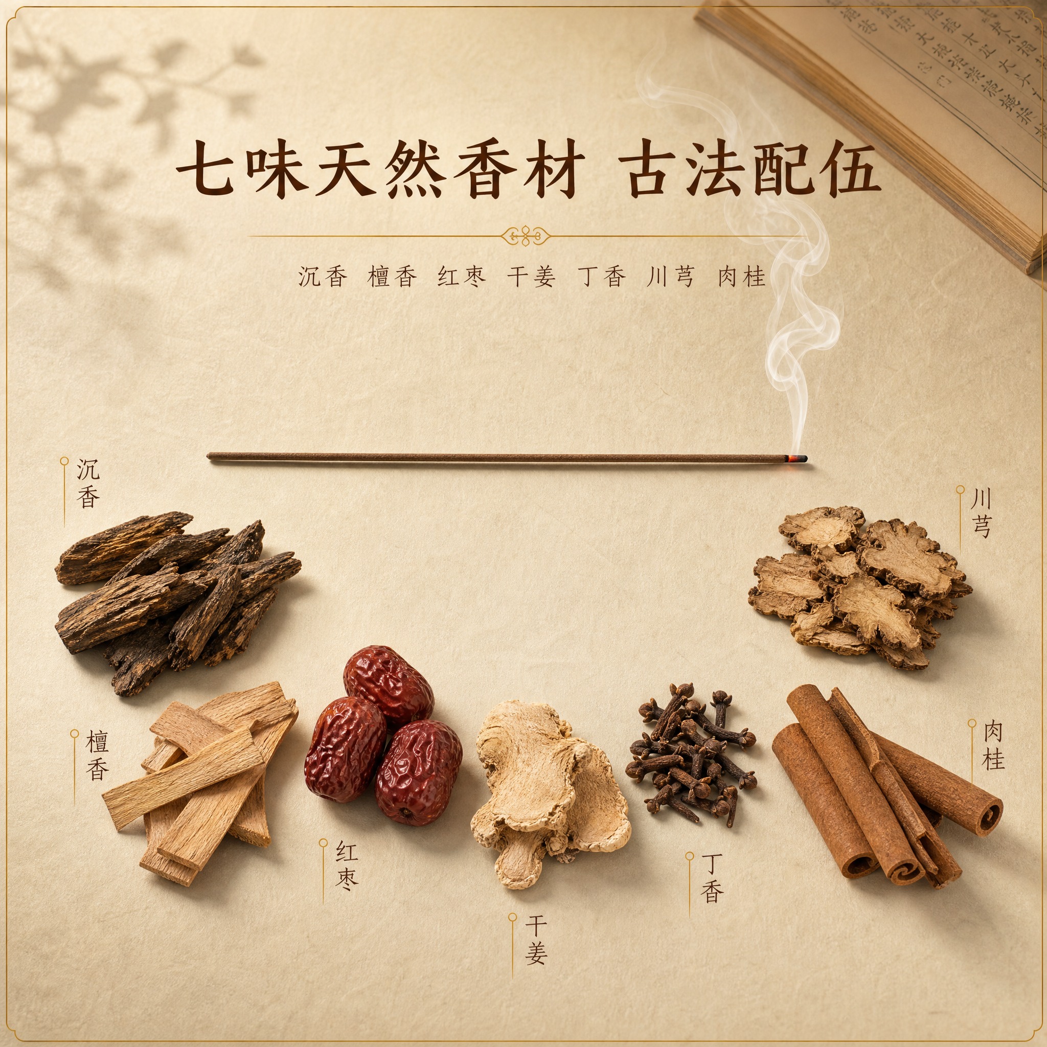 [主图-2] 核心成分展示图，展示温阳香的七味天然香材，证明产… - 图片创意预览