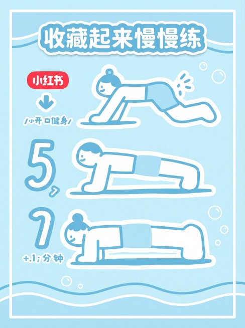 统一配色：将 4 张图调整为 “浅蓝 + 白色” 主色调，符合小红书清新风格，增加账号辨识度；
添加文字贴纸：在图 1 添加 “宿舍党必看”“5 分钟搞定” 贴纸，图 3 添加 “收藏起来慢慢练” 贴预览效果