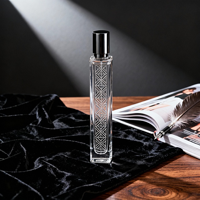 我是做定制香水的贸易商，帮我生产一些香水瓶子，陈列在木桌上，要有吸引力 生产5张看看