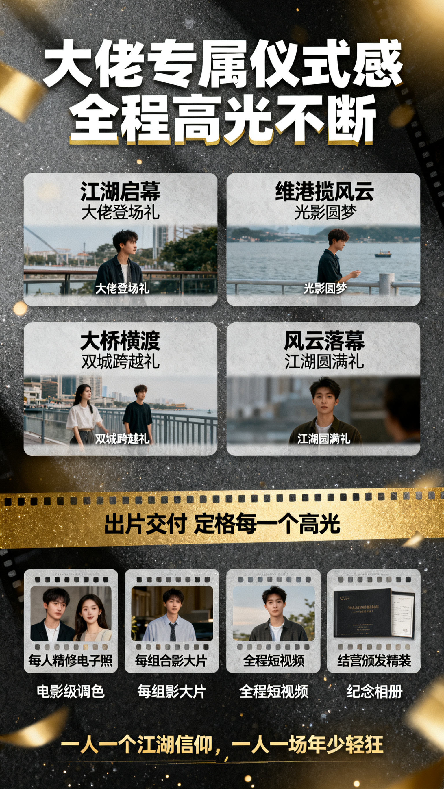 港澳双城游仪式感加跟拍交付页，竖版九比十六。深色胶片背景加颗粒… - 图片创意预览