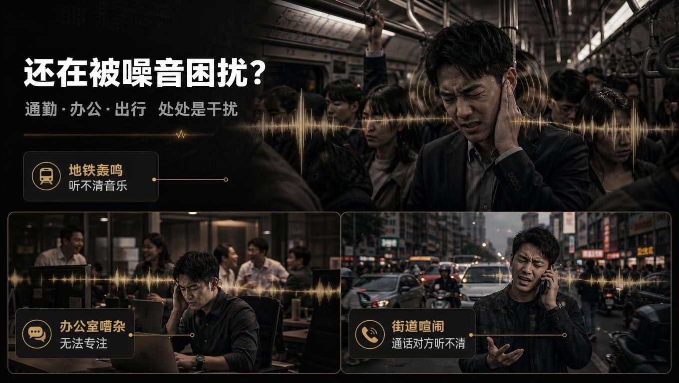 [商品] 本页为痛点场景页，无需产品图；重点呈现噪音困扰的真实… - 图片创意预览