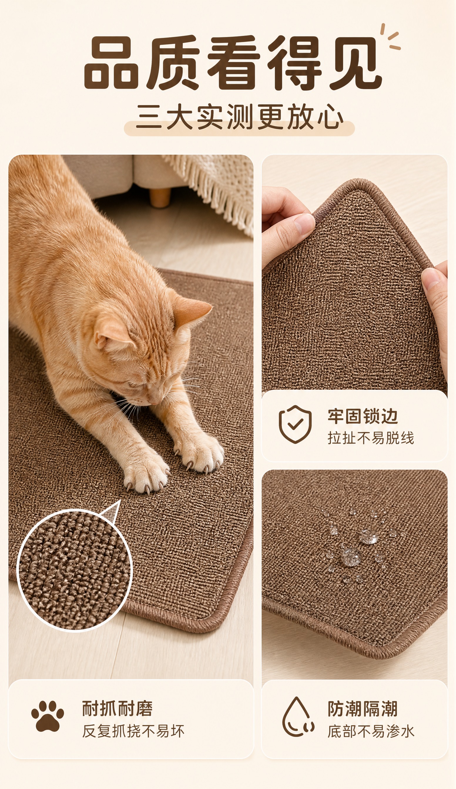 [商品] 使用【图1】深咖棕色仿剑麻猫抓垫；保留矩形形态、同色… - 图片创意预览
