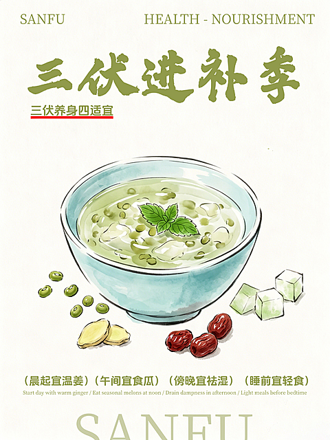 三伏天养生食补知识科普分享清新水墨国风小红书封面