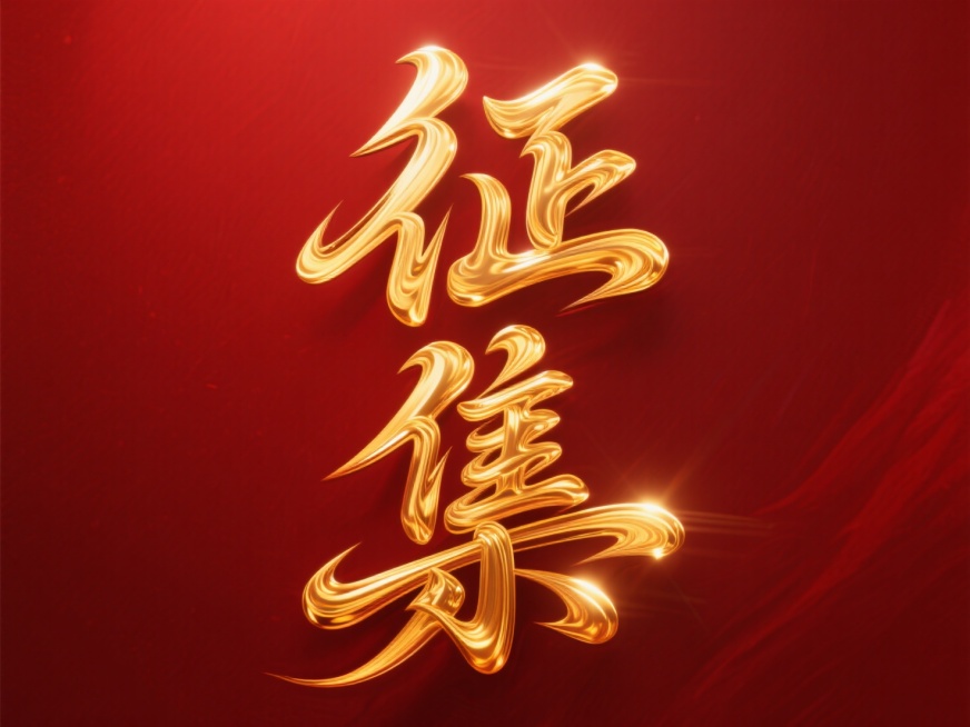 主标题为“征集”二字，流动的金色笔触，文字竖向排列，深红色背景预览效果