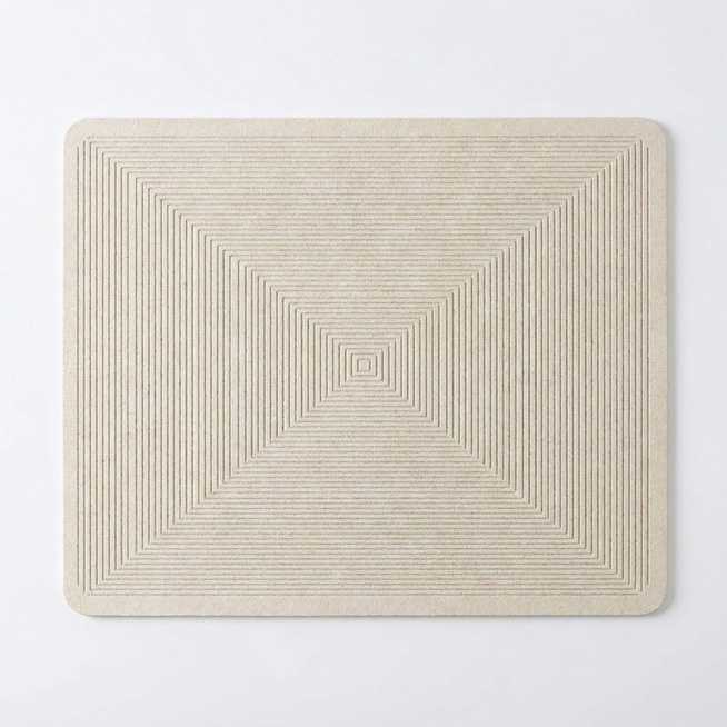 纯白色（RGB 255,255,255）背景，无阴影、无渐变、无道具，主推图案沥水垫（16"×20"）正面平铺居中放置，边缘对齐画面中心，保持自然平整状态，清晰展现硅藻泥材质的颗粒纹理与人字纹边框细节预览效果