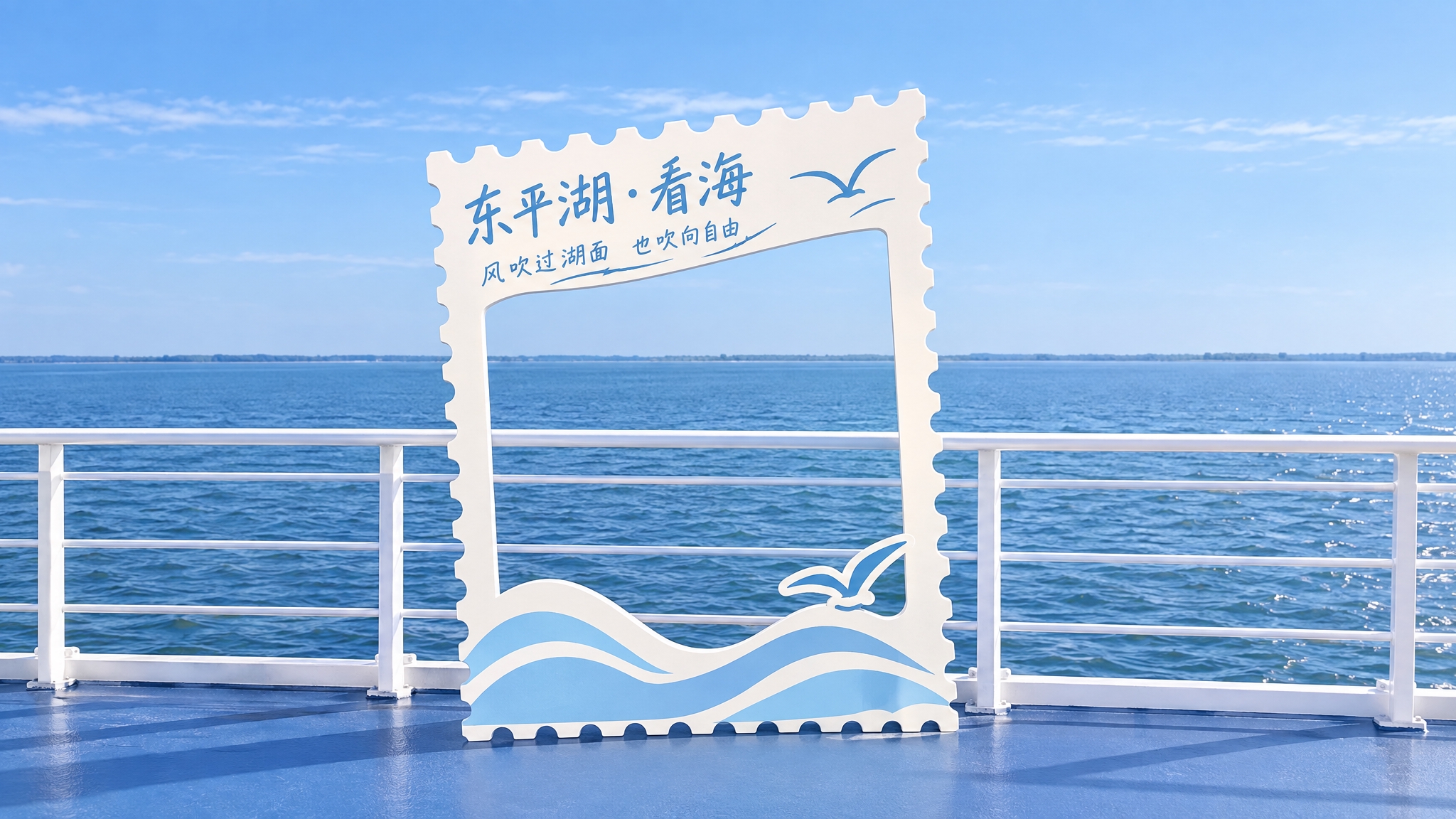参考图中打卡牌设计风格，生成第一个东平湖看海主题镂空打卡牌：延… - 图片创意预览