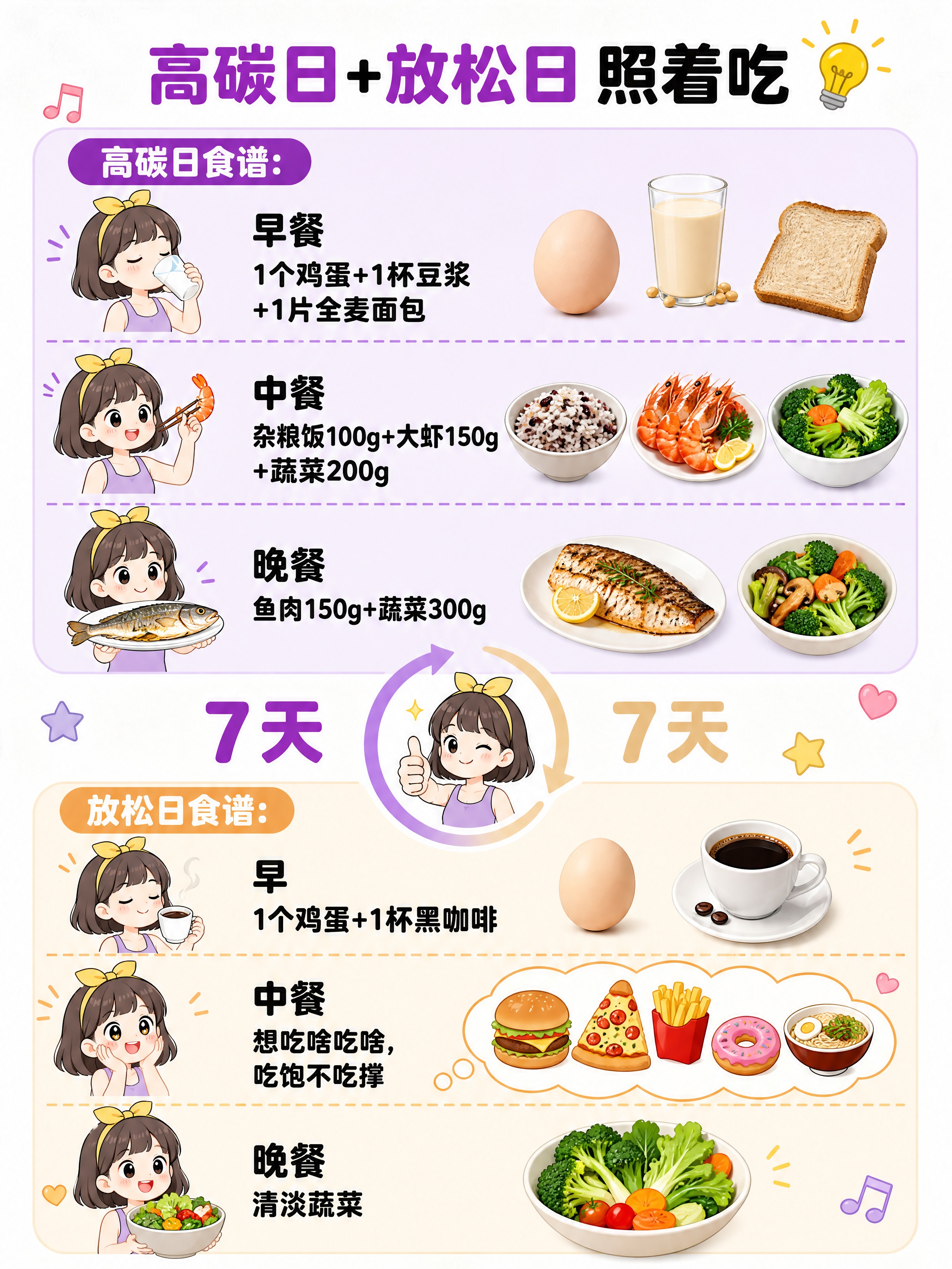 竖版3:4小红书减脂食谱内页，日系Q版二次元赛璐璐风，纯白背景… - 图片创意预览