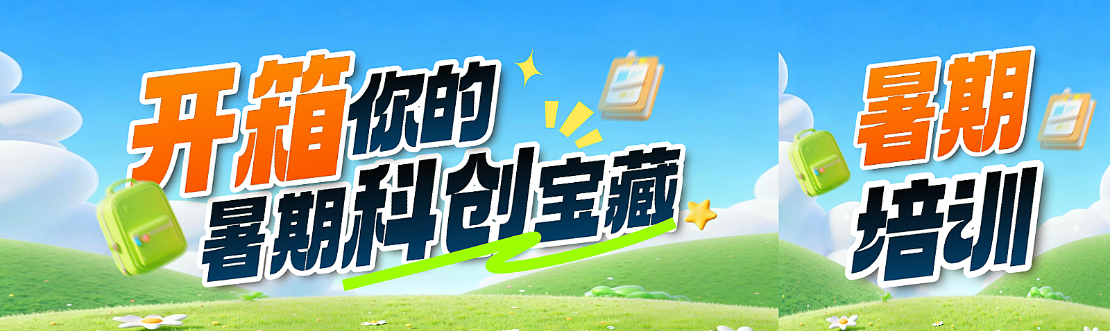 暑期招生课程培训特惠活动宣传3D可爱风公众号首图双封面