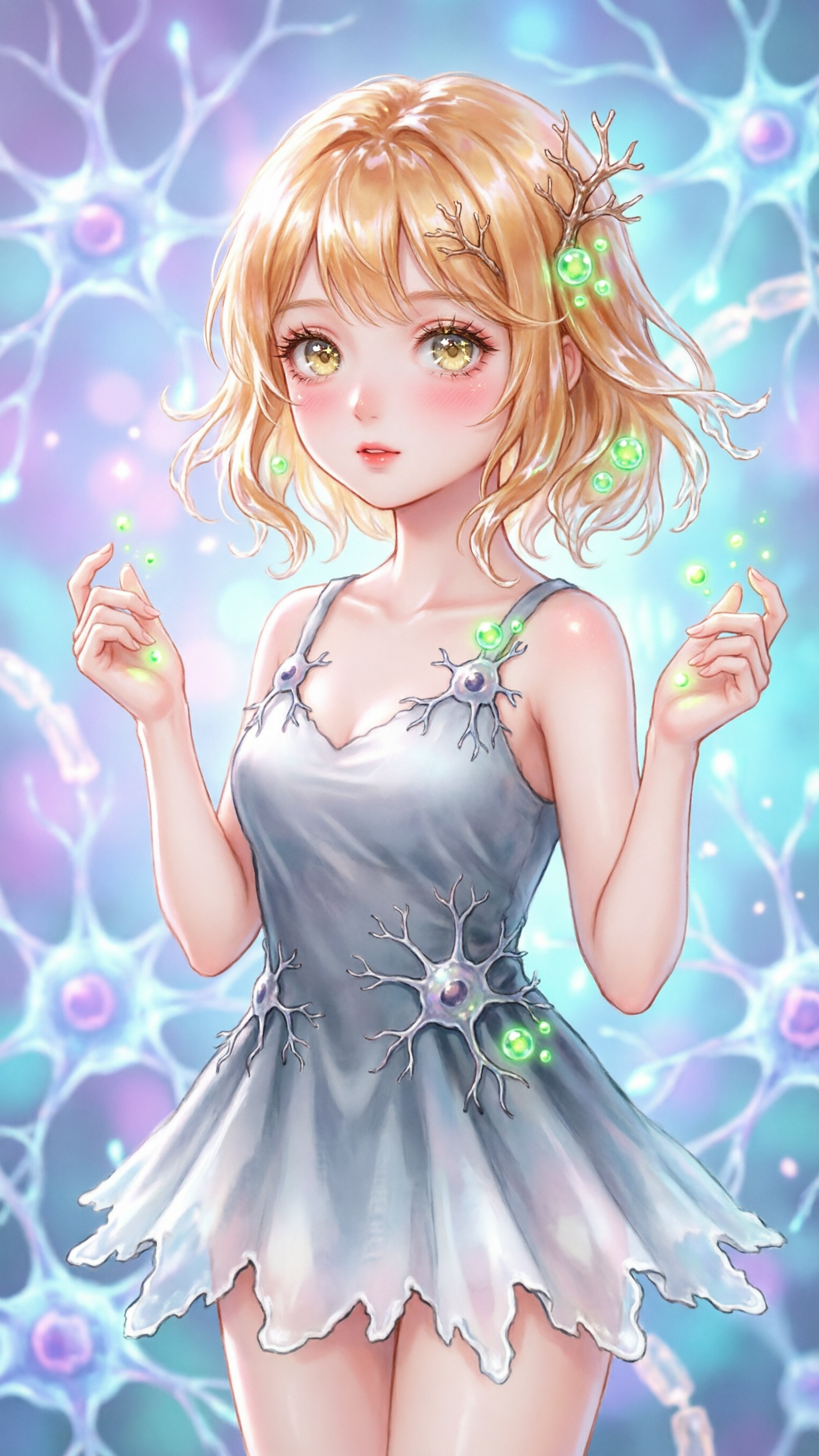 拟人的小胶质细胞少女，可爱灵动的动漫风格，少女形象融合小胶质细… - 图片创意预览
