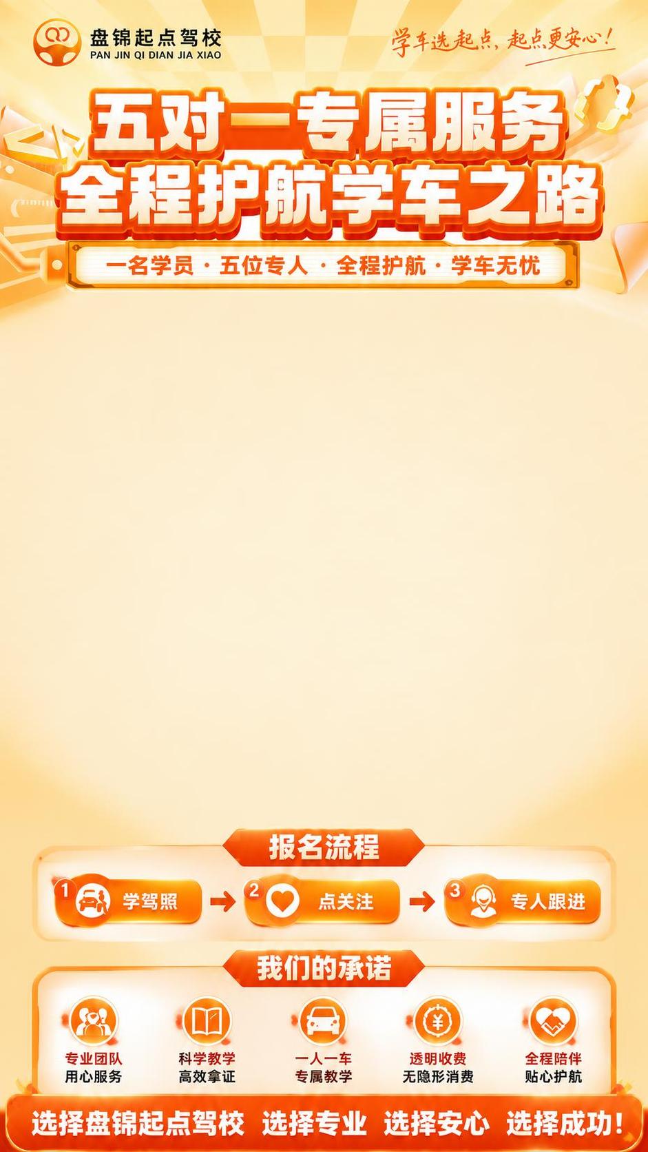 保留这张海报的顶部内容（驾校logo、主标题五对一专属服务全程… - 图片创意预览