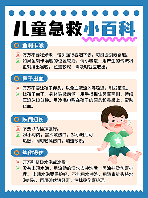 蓝色卡通手账风儿童急救小百科健康知识分享小红书配图