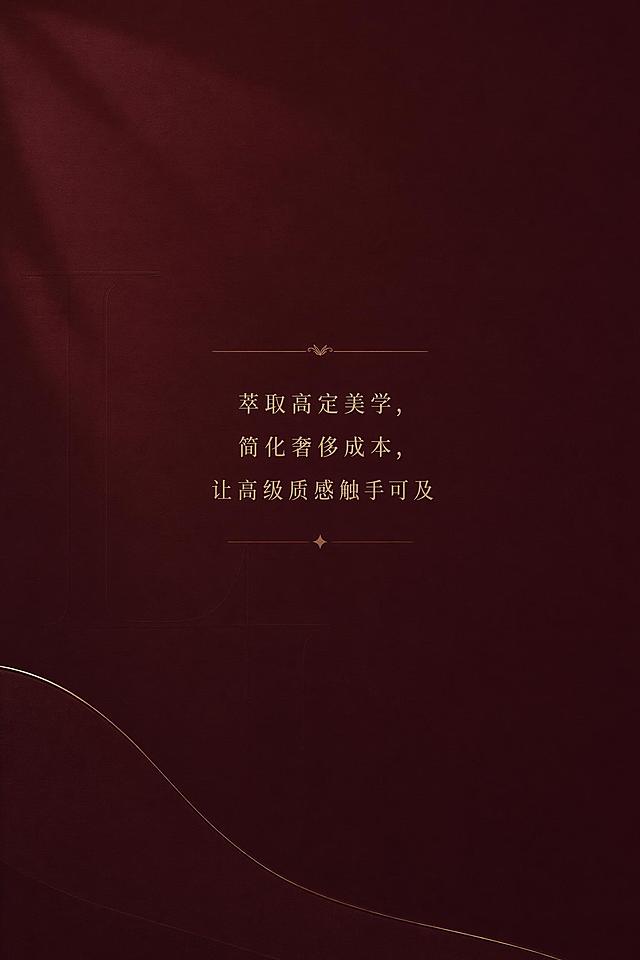 “轻高定”家居产品的设计解读
——萃取高定美学，简化奢侈成本，让高级质感触手可及——

轻高定设计本质：萃取纯高定视觉语言，剔除奢侈化非标溢价设计；依托模块化体系控制生产成本，兼顾空间美学、生产可行性与性价比，形成介于常规定制与纯高定之间独立的设计体系。区别于常规定制 “重收纳、轻整体美学”，又不同于纯高定 “全案极致非标、重手工、高投入”。

顶层设计理念特征
美学复刻，去冗余溢价：完整沿用意式极简、现代极简、原木高级、极简轻奢等高定主流设计体系，保留塑造高级感的核心视觉要素；主动舍弃纯高定小众异型、复杂手工造型、稀有材质、过度装饰线条等带来高昂成本、量产难度极大的设计元素，做到 “高定观感，简化成本结构”。
模块化统筹，有限个性化：采用标准化柜体基础模块 + 外观个性化微调的底层逻辑。柜体结构、进深、基础尺寸、安装结构统一标准化；仅在门板样式、配色、收口方式、灯光布局、收纳配件上实现差异化调整。平衡空间专属设计需求与中小工厂柔性生产能力，降低拆单、生产、交付难度。
场景一体化全案思维：跳出常规单品柜体拼凑模式，以全屋空间视角统筹玄关、客厅、卧室、阳台、书房等成套方案，推行门墙柜一体化设计思路，追求空间视觉连贯统一；优先解决风格割裂、柜体与墙面、门套收口杂乱等痛点。

空间视觉与造型设计
简洁克制的形体语言，崇尚平整与整体感：大量应用通顶一门到顶柜体、悬浮柜体、平整立面设计；减少分段门板、繁复凹凸造型。以平整大面塑造简约大气的空间基底，依靠比例层次营造质感，不靠堆砌造型提升视觉效果。
隐形化设计贯穿立面 主推无拉手体系：斜切免拉手、内嵌隐形拉手、反弹器隐形门等方案；弱化外部构件，保持立面干净整洁；优先采用隐形门、同色极窄收口、海棠角过渡，减少外露装饰构件。
重视比例、留白与层次节奏：严格控制柜体分割比例、层板高度、开放格占比；合理运用留白；依靠分层灯带、深浅配色对比、虚实结合（封闭柜 + 开放格）打造空间层次，拒绝满铺柜体带来的压抑感。
统一色系体系、严控色差、推行同色同质配套设计：柜体、门板、收口条、护墙板、踢脚线优先统一饰面色系；以低饱和色系为主，规避花哨、高饱和度花色，贴合高端空间审美。

收口、细节工艺设计（轻高定质感分水岭）
精细化收口系统设计：摒弃常规定制粗放宽收口，大量运用极窄同色收口、嵌入式收口、墙柜追缝设计；提前预判墙体误差，在方案阶段预设收口解决方案，避免现场随意裁切，保障落地整洁度。
优先选用高定同款饰面与封边工艺：设计方案优先搭配 PUR 封边、激光封边等高定主流工艺，消除明显胶线；优选肤感、准分子、同步纹等高质感饰面，依靠饰面质感弥补基材层级差异，实现 “基材经济型，观感高端化”。
边角柔和处理：转角位置适度运用圆弧、海棠角设计，兼顾安全属性与温润高级质感，规避尖锐直角带来的廉价生硬观感。

产品材质搭配设计
遵循“视觉高端、材质经济、可替代可控”选材原则：
不强制使用进口实木、顶级进口板材等高成本基材，选用国产优质环保板材作为基础基材；依靠优质饰面复刻高端板材肌理、色泽。
材质搭配适度克制，少量金属线条、玻璃门、木饰面作为点缀，不做大面积多种材质混搭，控制材料采购复杂度与成本。
五金分级配置：基础标配稳定耐用的一线平价五金，预留升级选项；不在五金上盲目堆砌奢侈配件，实现预算分层。
产品收纳功能设计
系统化收纳，拒绝粗放格子分区：基于家庭生活习惯做精细化功能分区，区分悬挂区、叠放区、杂物区、展示区，导入人体工学尺度；区别于常规简单均分格子的粗放设计。
收纳与美学平衡：收纳功能不凌驾于空间颜值之上；开放展示区域适度控制面积，避免杂物外露破坏整体美感；隐藏式收纳为主，展示收纳为辅。
预留灵活调整空间：模块化内部配件可后期增减，适配家庭不同阶段生活需求，提升产品长期使用价值。

适配中小工厂的设计落地特征（适配滨屿家居服务中小定制企业定位）
方案可复制、图库标准化：建立标准化风格方案库、场景模块库，设计师可以快速组合生成方案，降低企业自主研发设计压力，同时支撑 OEM 批量订单输出。
严控非标比例：有意识限制超高异型、超大弧度、特殊定制构件使用比例，方案阶段优先选用可量产结构，适配中小企业产能、设备能力，降低报废率与交付风险。
方案素材完整，适配轻量化营销：每套轻高定方案配套效果图、工艺节点图、材质色板参考、落地实景参考，适配企业线上内容传播、无展厅谈单需求。

轻高定设计与两类赛道区分
对比常规定制：重收纳功能、造型保守、忽视整体收口与空间统一性，设计以单品柜体组合为主； 
对比高端定制：支持大面积全非标、稀有材质、大量手工工艺，不限制成本； 轻高定：以标准化模块为底盘，主动控制非标比例、简化昂贵工艺，在设计源头管控生产成本，实现质价比。
轻高定：以全屋美学统筹方案，重视立面、收口、灯光、比例，追求空间整体高级质感。

参考文案内容，生成一套宣传画册，画册规格：W20cm×H30cm；，版面色调：酒红色；画册页数：9P