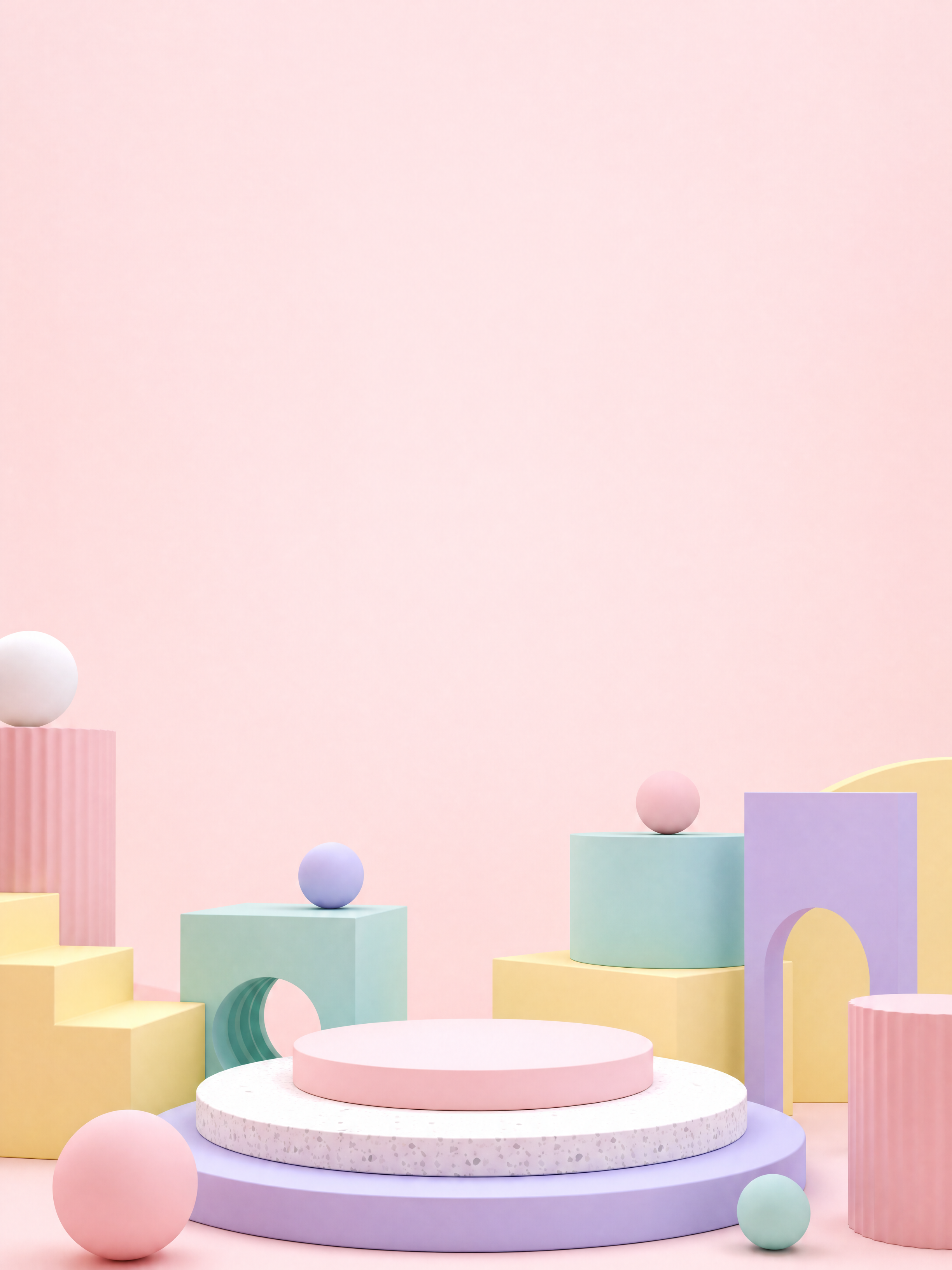 几何C4D立体展台场景，画面中上部分预留大面积空白区域用于放置… - 图片创意预览