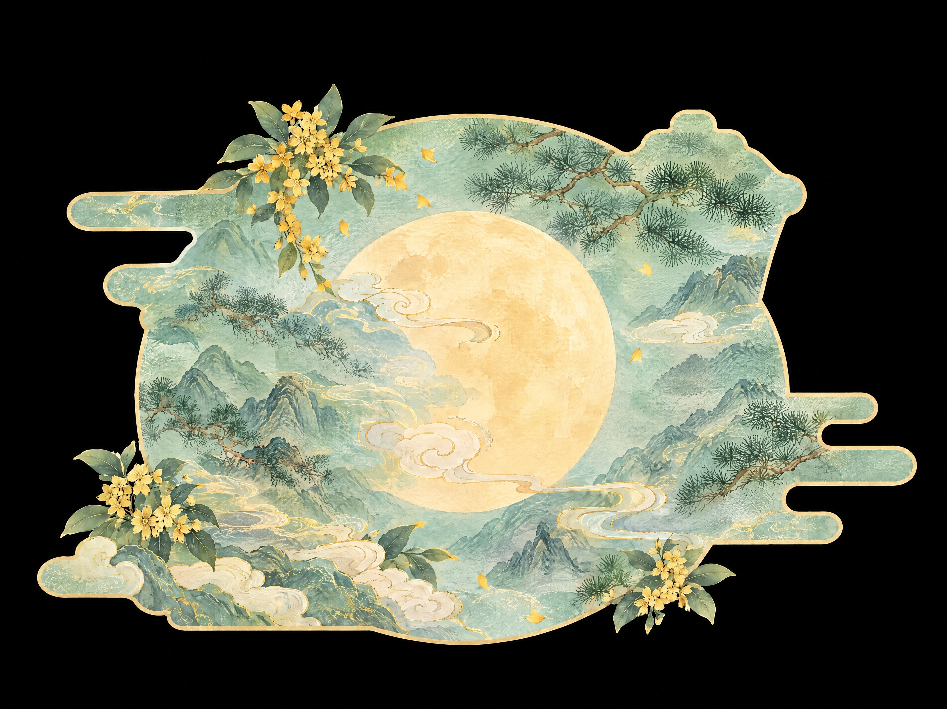 去除图中的白色兔子和右侧的中式灯笼，其余所有内容（月亮、桂花、… - 图片创意预览