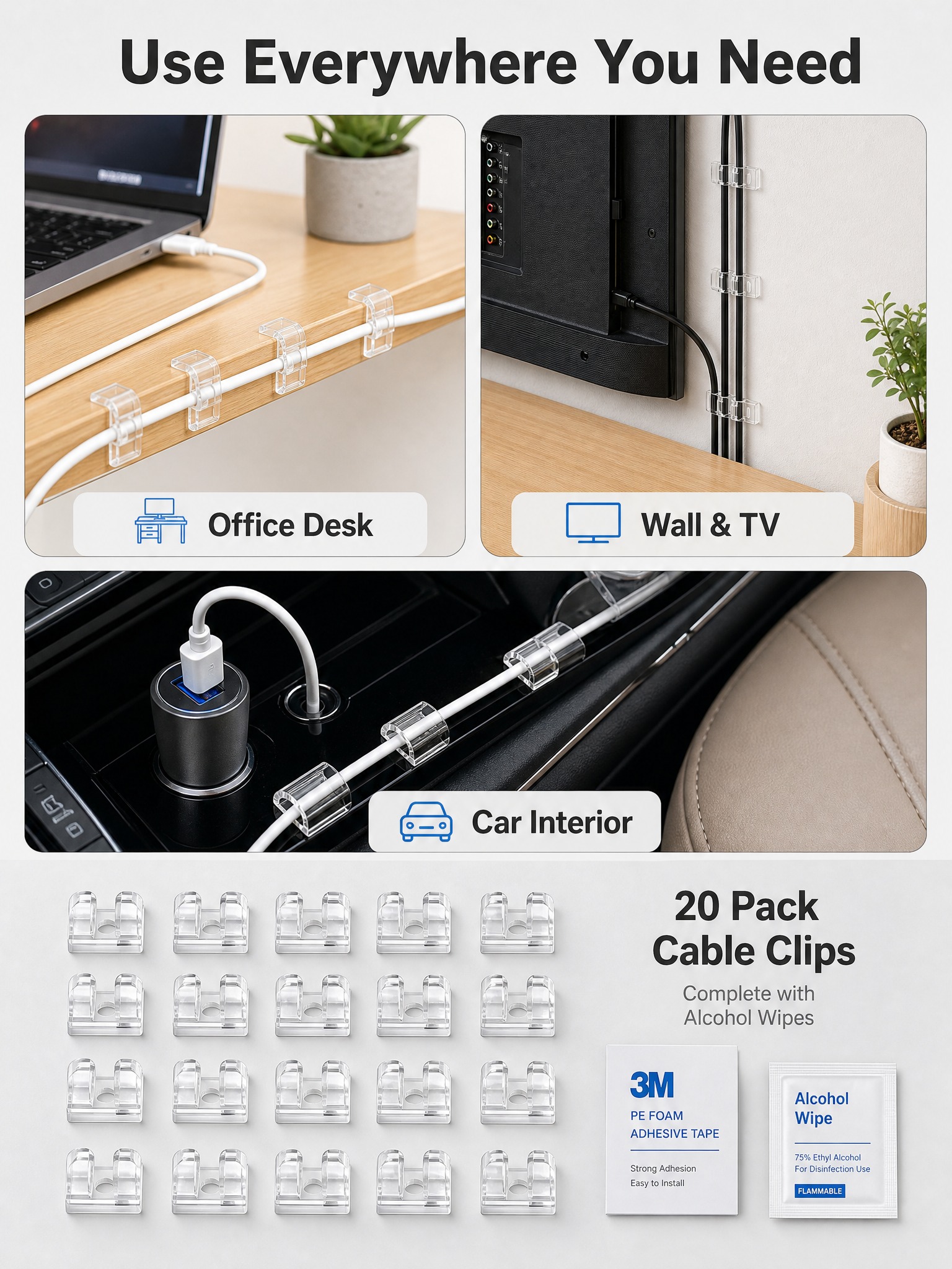 [主图-6] Clear Adhesive Cable Cli… - 图片创意预览