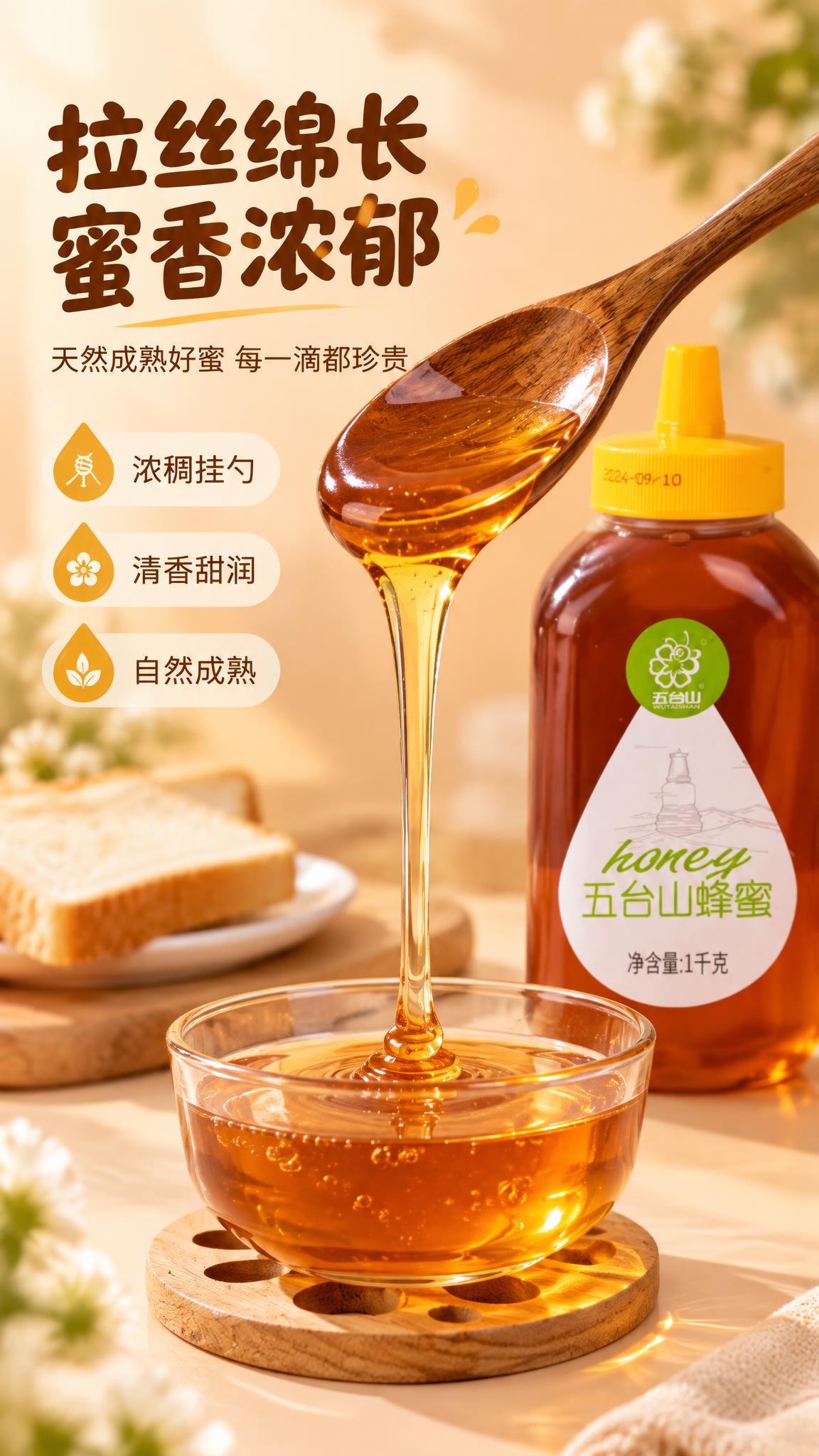 [商品] 使用【图1】山花蜂蜜木勺舀蜜拉丝特写；保留深琥珀色山… - 图片创意预览