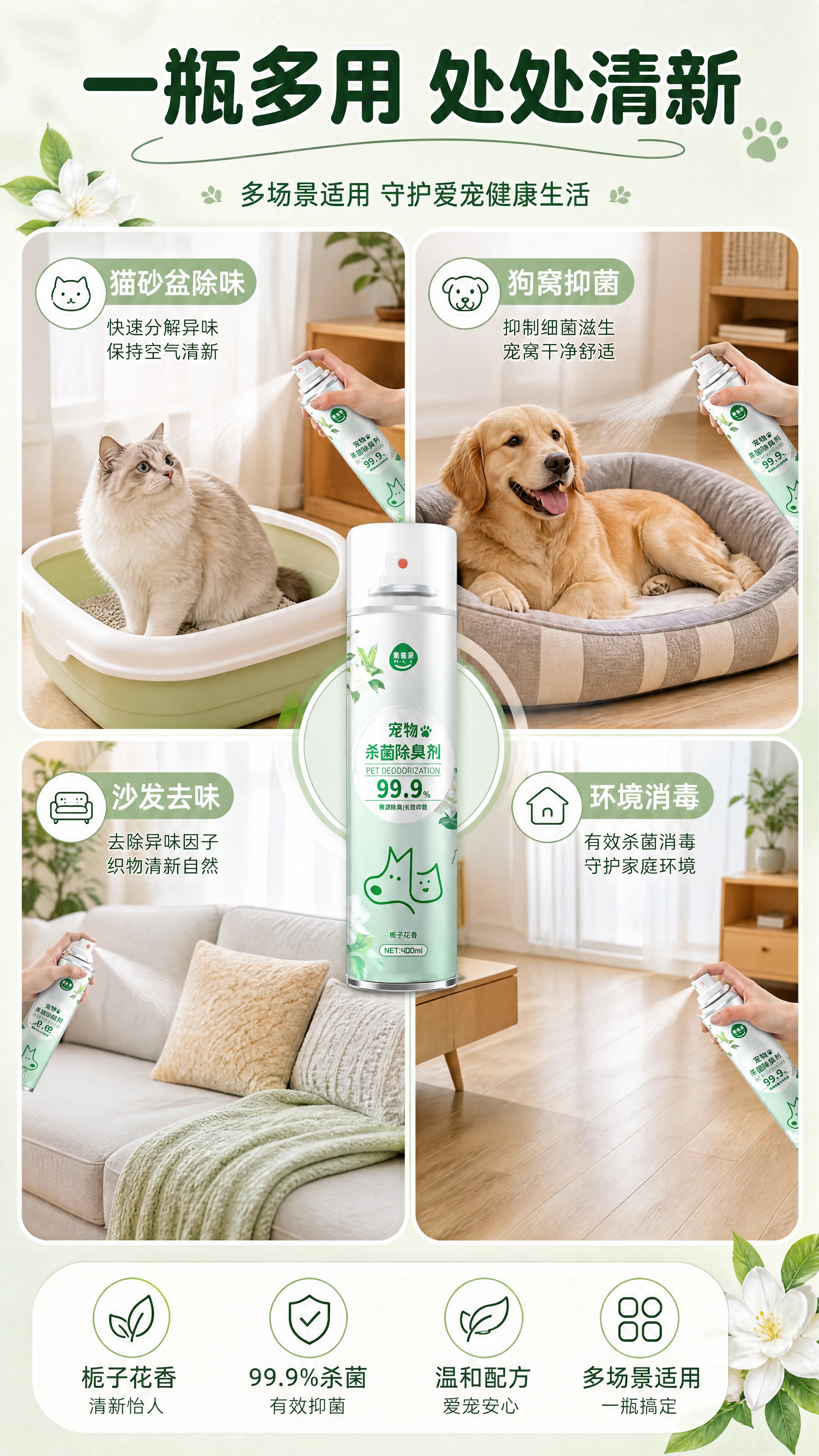 [商品] 使用【图1】宠物杀菌除臭剂喷雾瓶（400ml，浅绿瓶… - 图片创意预览