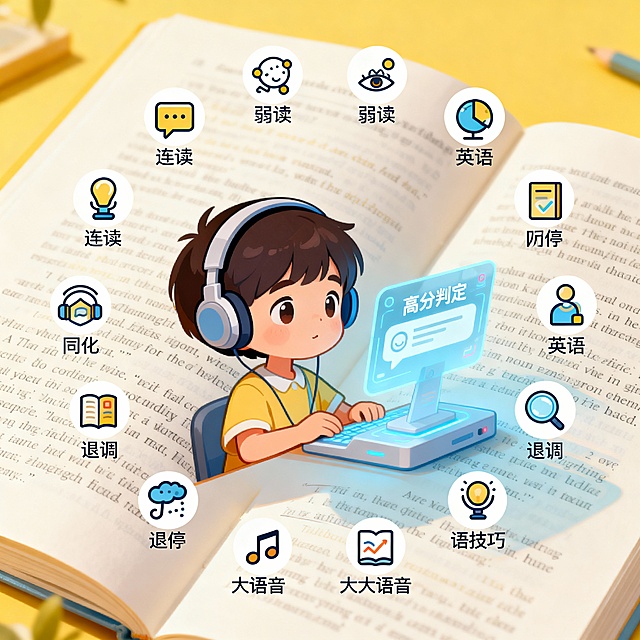·针对听力里的连读、弱读、同化陷阱，口语中的语调、停顿、击穿规则，系统训练十二大语音技巧。
·结合经典的对话、短文场景，让孩子既能听懂“原汁原味” 的表达，也能说出让人机对话系统 “秒判高分” 的标准发音。
·实现语音题不丢分，让听说读写形成“良性循环”。