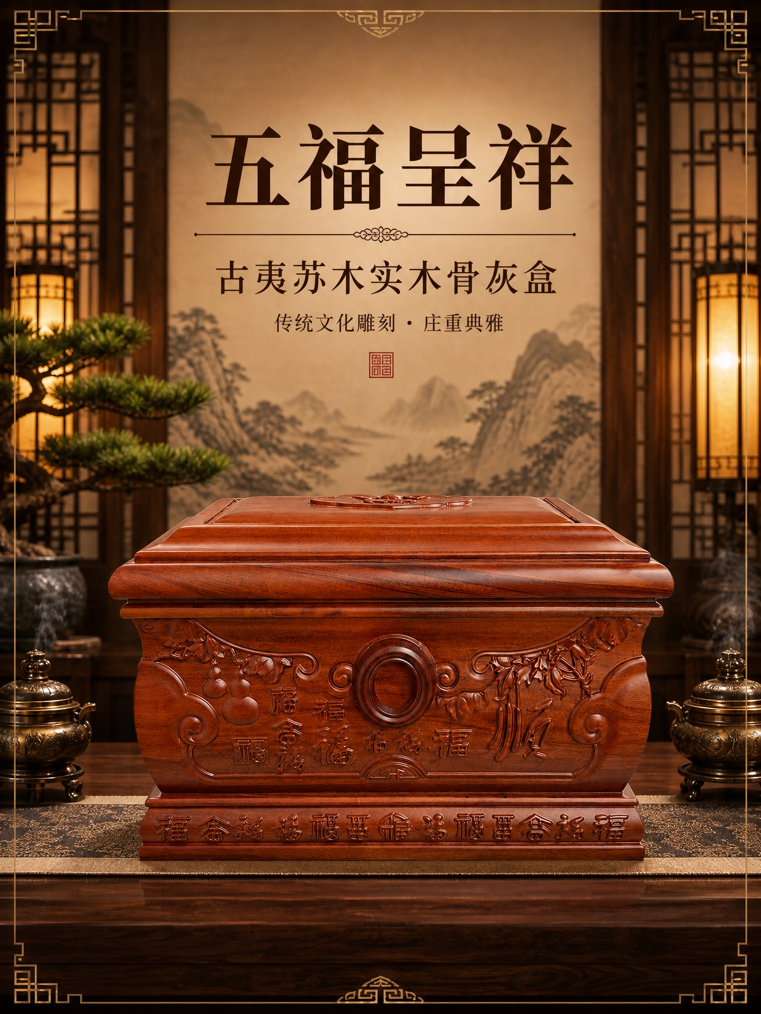 [商品] 使用【图1】古夷苏木实木骨灰盒正面图；保留天地盖结构… - 图片创意预览