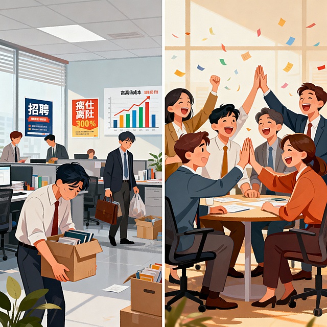 一张对比图。左边是“省下奖金”的结果（人心涣散、离职潮、招聘成本高）；右边是“花小钱办大事”的结果（团队凝聚、士气高涨）。