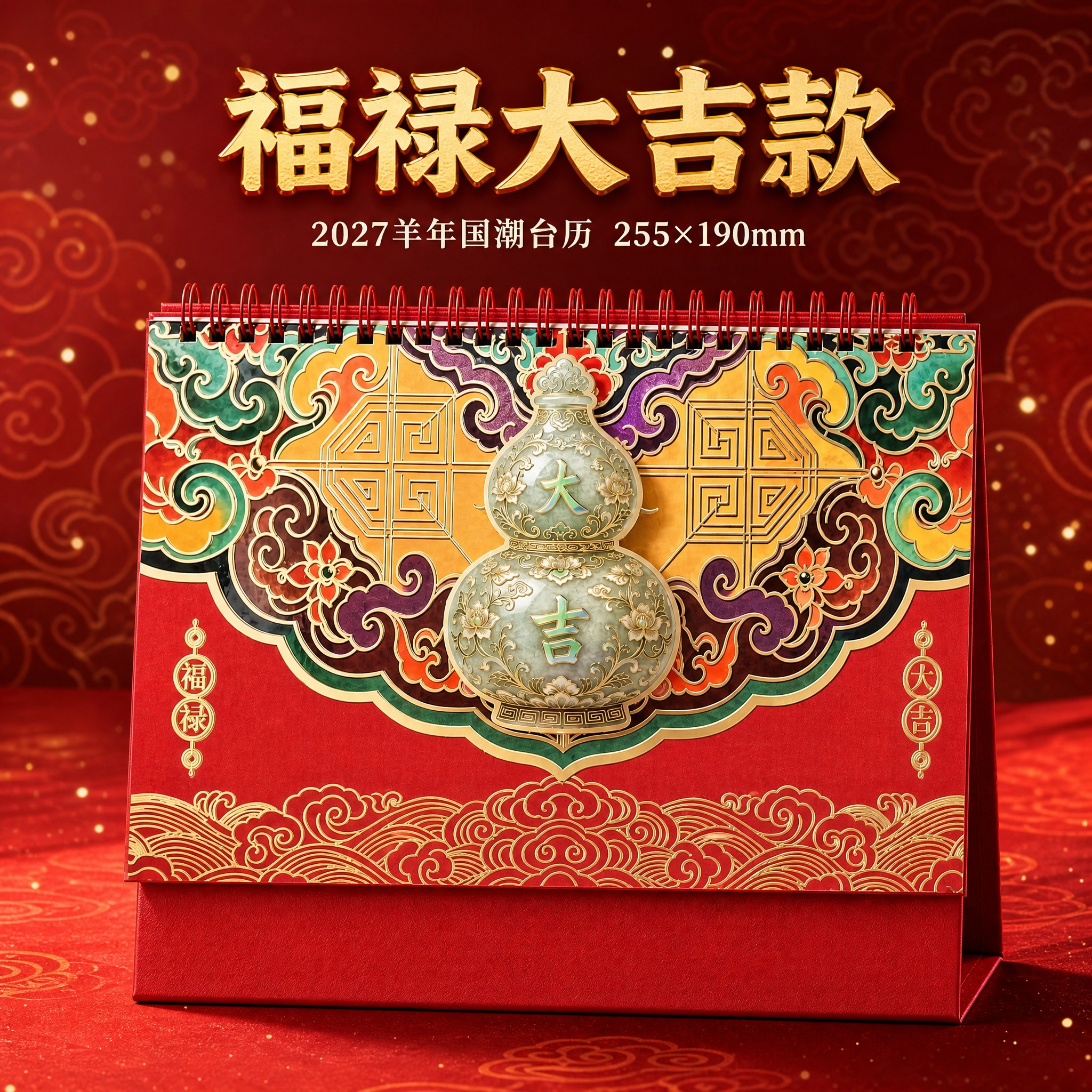 [SKU3-福禄大吉款] 2027羊年国潮台历 福禄大吉款 单… - 图片创意预览