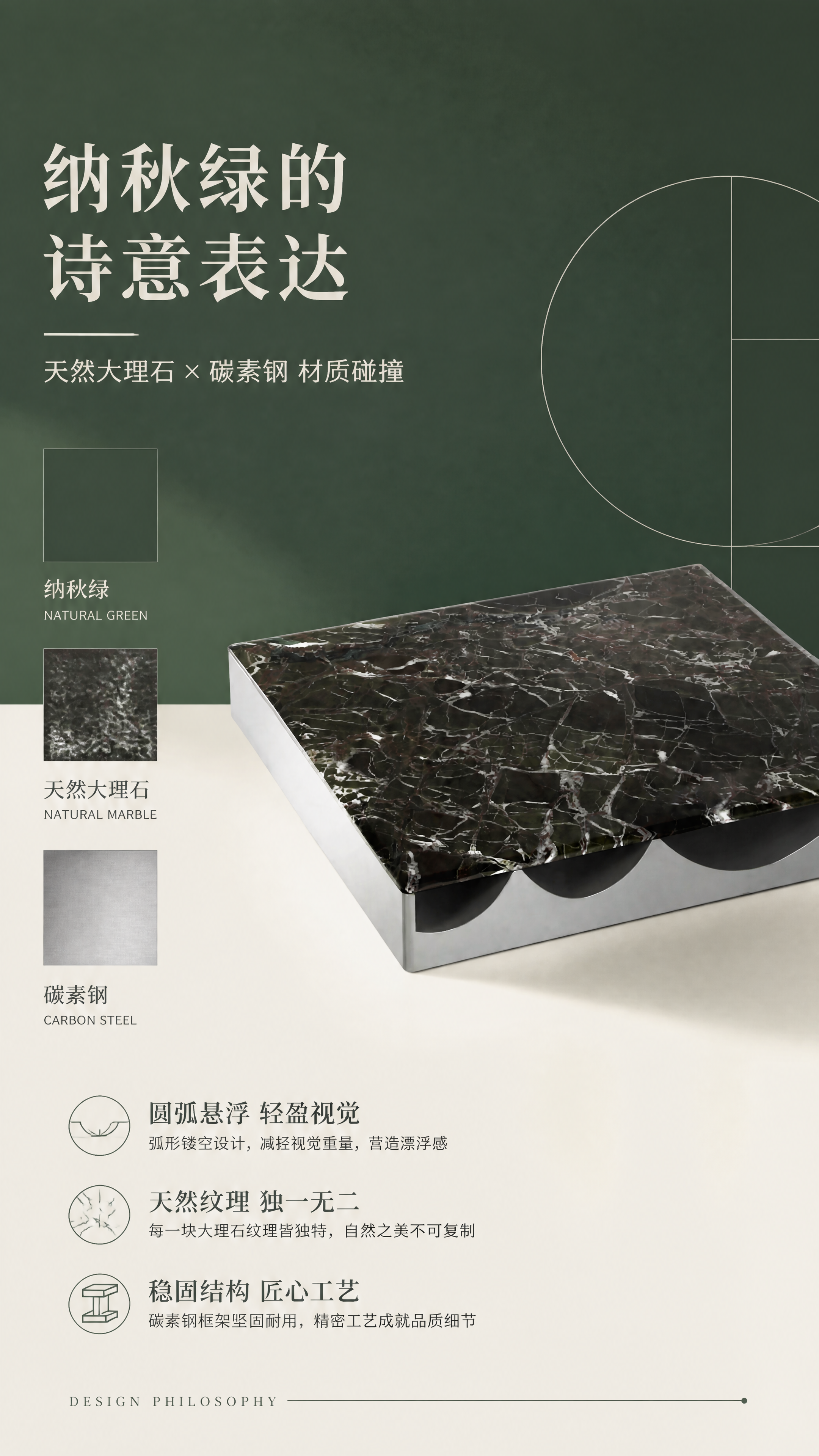 [第2张] 设计美学页-纳秋绿天然大理石碳素钢茶几设计叙事。本… - 图片创意预览
