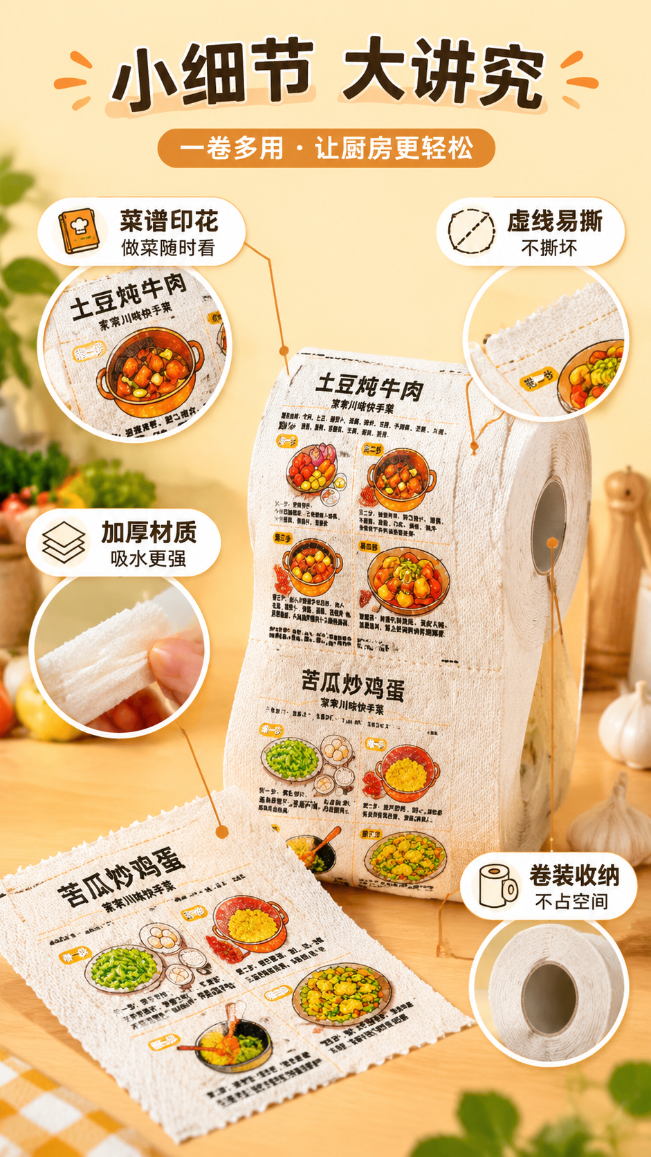 [第4张] 结构细节页-菜谱印花工艺+卷装易撕细节标注。本张使… - 图片创意预览