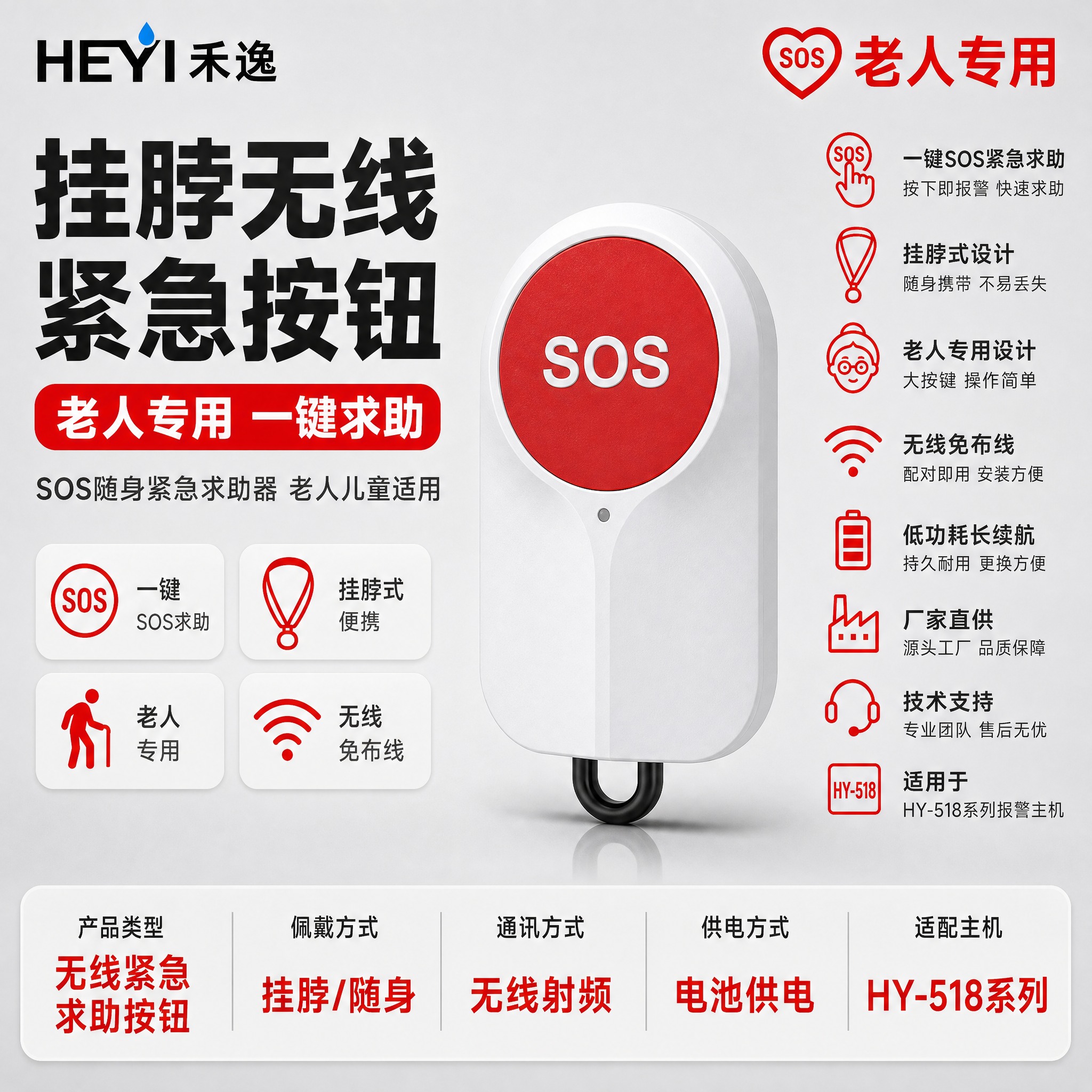 [主图-1] 首图点击率，主题：挂脖无线紧急按钮 老人专用SO… - 图片创意预览