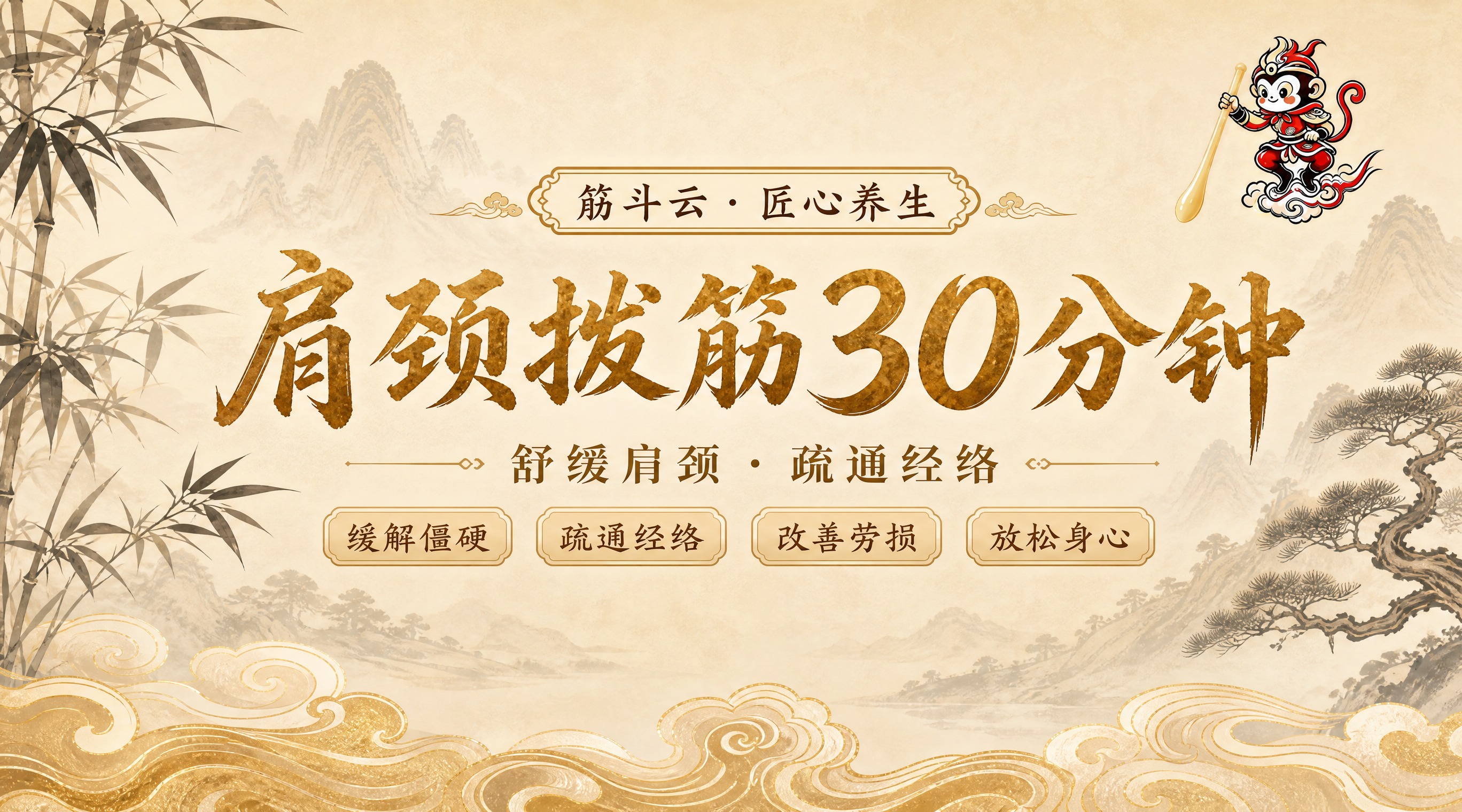 高端新中式养生风格团购详情页顶部Banner，16:9横版构图… - 图片创意预览