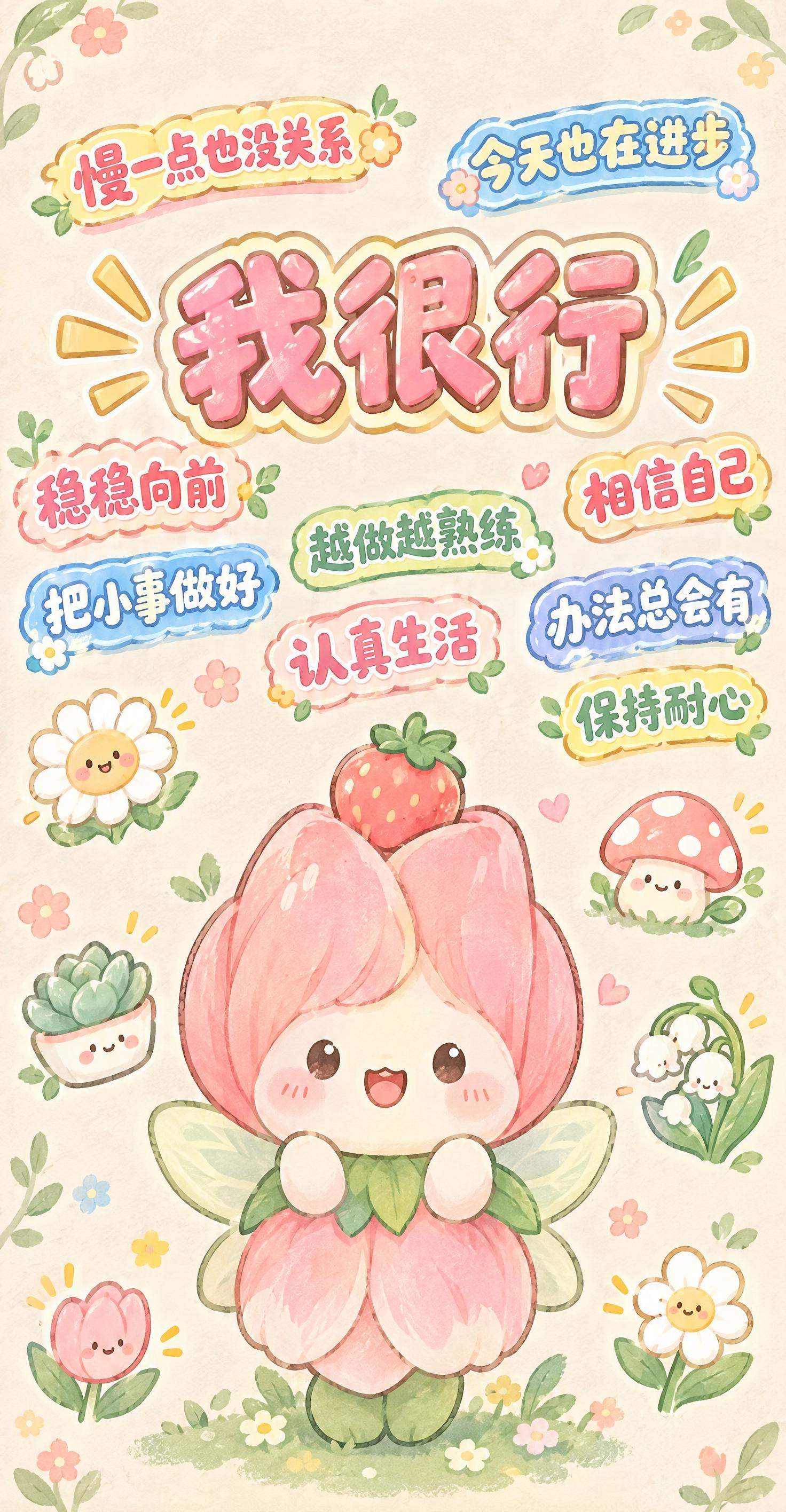 将这张图整体重绘为软萌治愈风植物花卉主题，要求：1. 所有文字… - 图片创意预览