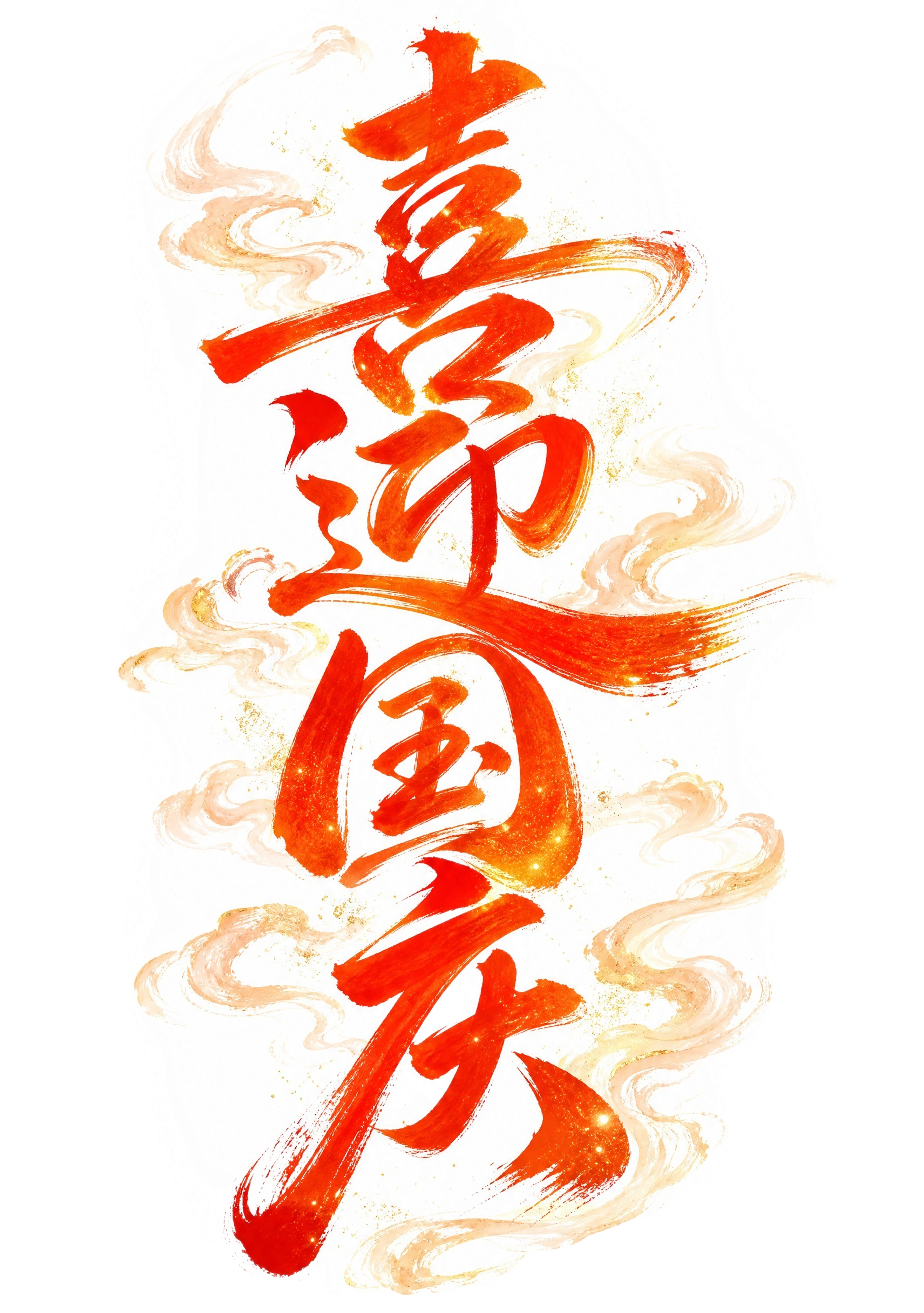 红橙色字体，白色背景，干净的背景，创意手写书法字体设计四个字"… - 图片创意预览
