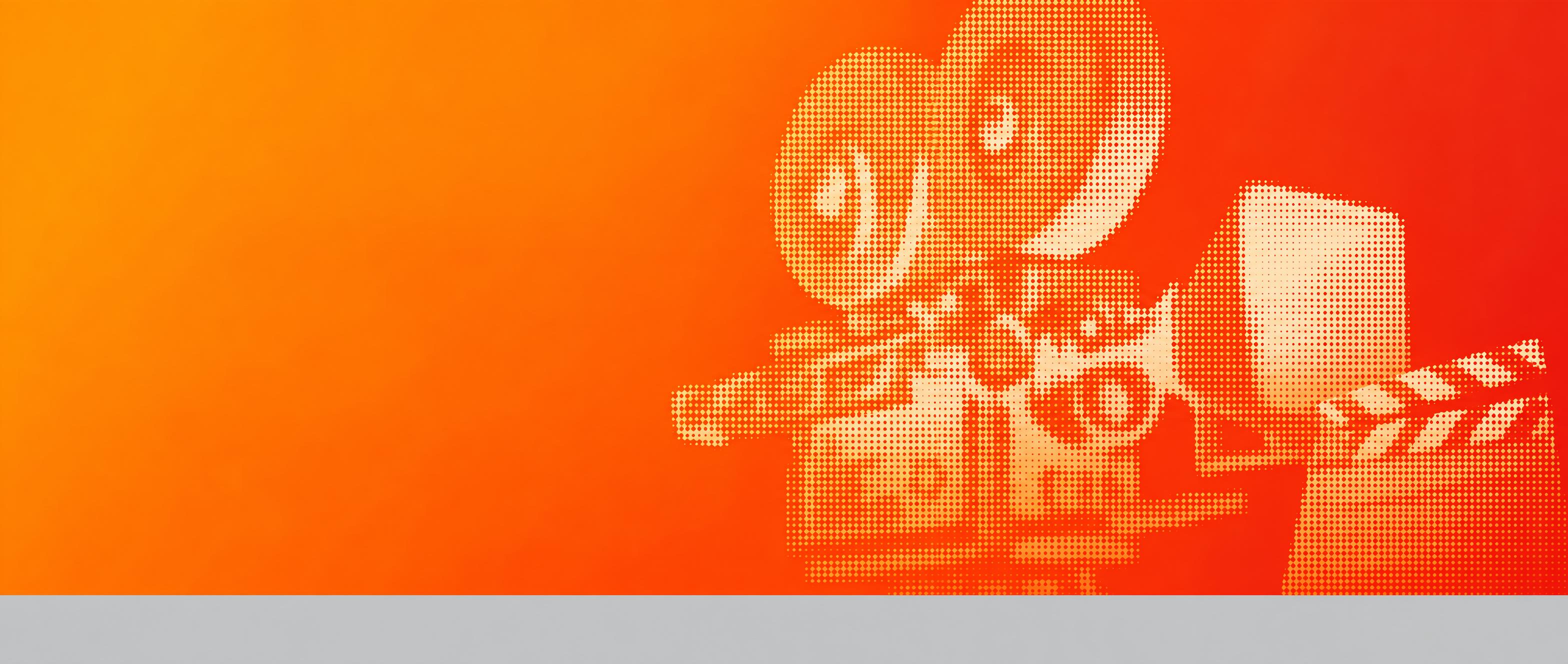 参考原图的版式构图和半调网点风格，将整体主色调改为橙红色渐变背… - 图片创意预览