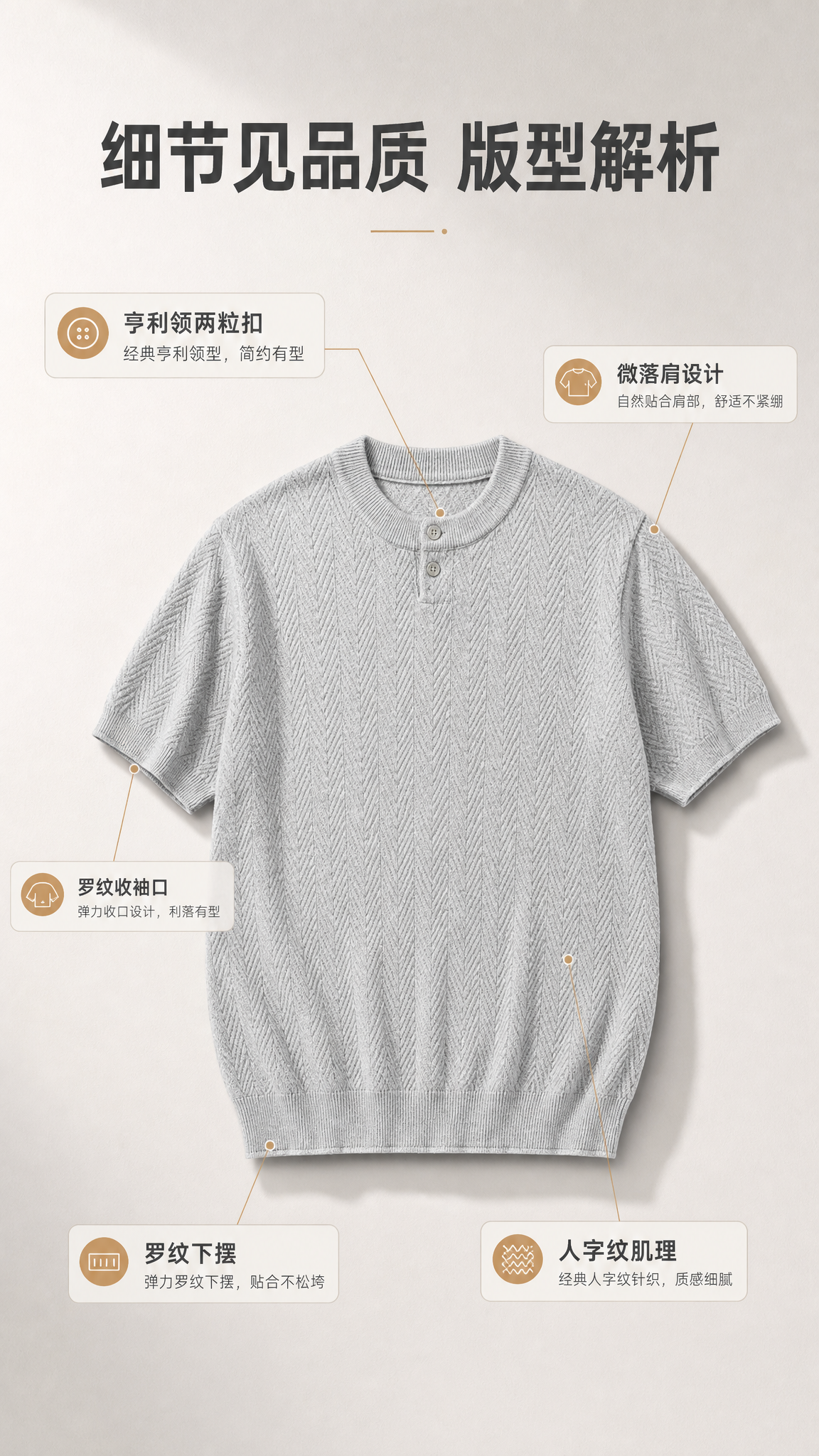 [商品] 使用【图1】浅灰色亨利领针织短袖T恤；商品处理：保留… - 图片创意预览