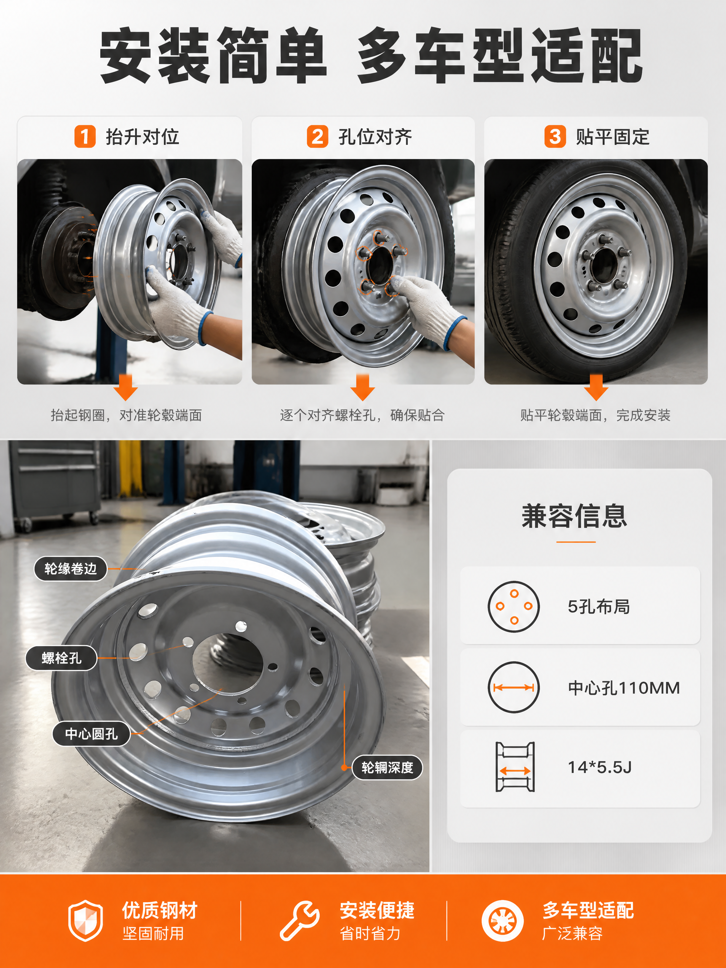 [商品] 使用【图4】的钢圈堆叠与轮辋侧面实拍，保留银色喷漆、… - 图片创意预览