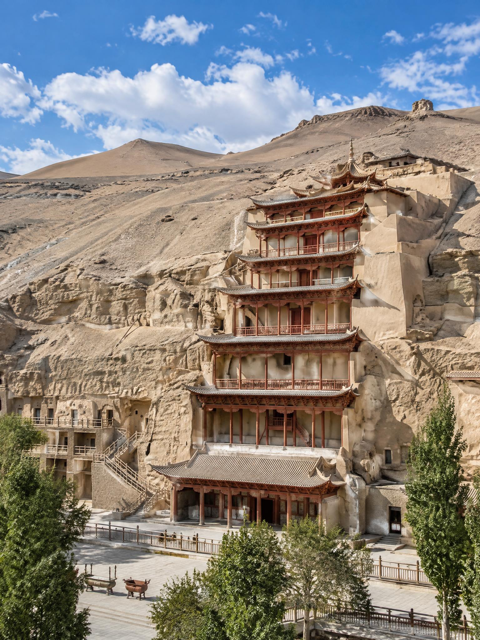 莫高窟高清实拍风景图，世界丝路艺术宝库，崖壁洞窟建筑群，九层楼… - 图片创意预览