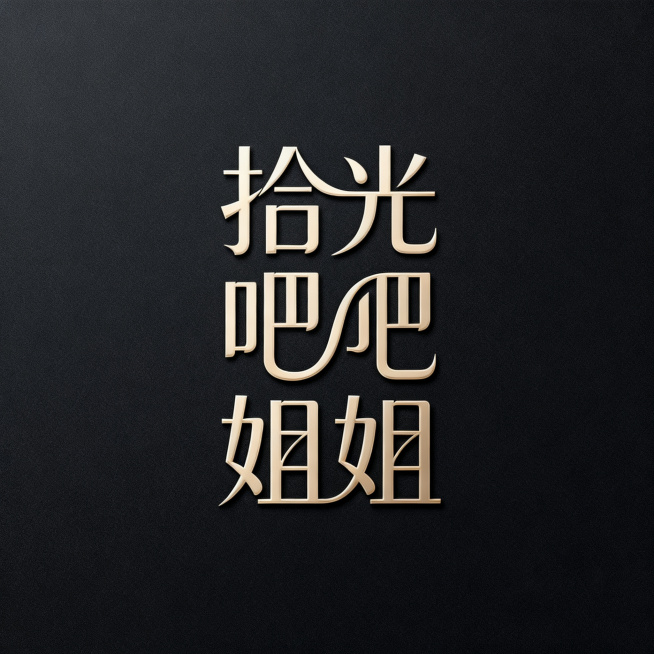 logo设计，结合文字+图形标识的组合形式，文字为“拾光吧姐姐”，拾光吧在上姐姐在下分段排版，文字做优美曲线变形设计，高级简约风格，精致优雅现代品牌logo预览效果