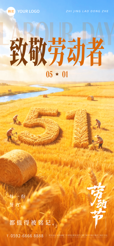五一劳动节节日祝福微缩艺术风全屏竖版海报预览效果