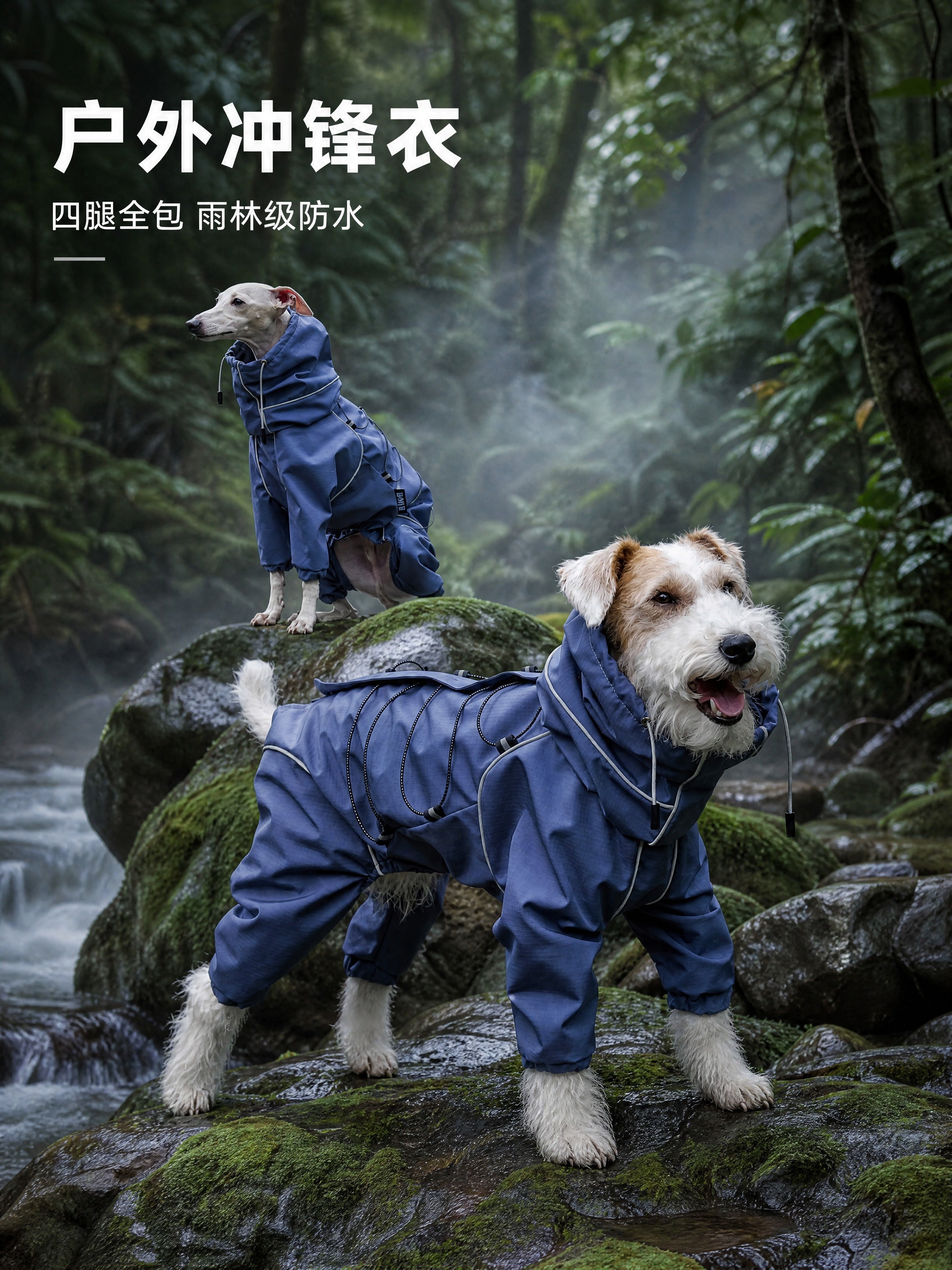 [商品] 使用【图1】刚毛猎狐梗款蓝色四腿冲锋衣 + 【图2】… - 图片创意预览