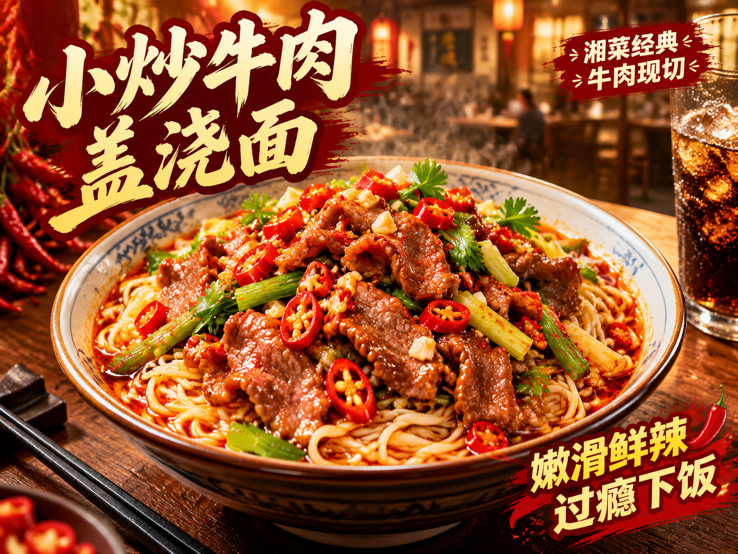 [主图-6] 小炒牛肉盖浇面首图，核心任务是展示牛肉的嫩滑和小… - 图片创意预览