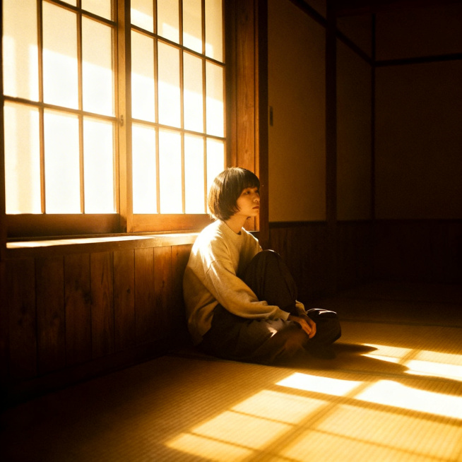 阳光透过窗户照进安静的房间，一个人独自坐在木质窗边，阳光洒落在身上与地面，氛围孤独又温暖，整体画面柔和治愈，光影层次感丰富预览效果