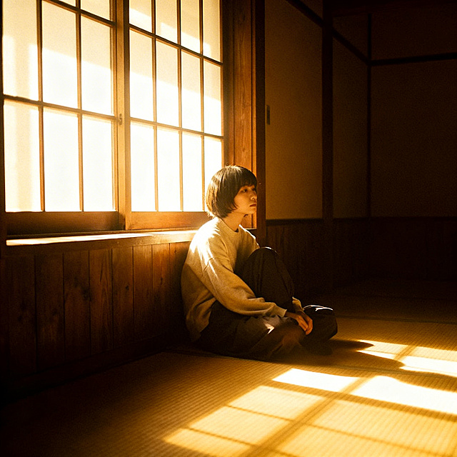 阳光透过窗户照进安静的房间，一个人独自坐在木质窗边，阳光洒落在身上与地面，氛围孤独又温暖，整体画面柔和治愈，光影层次感丰富