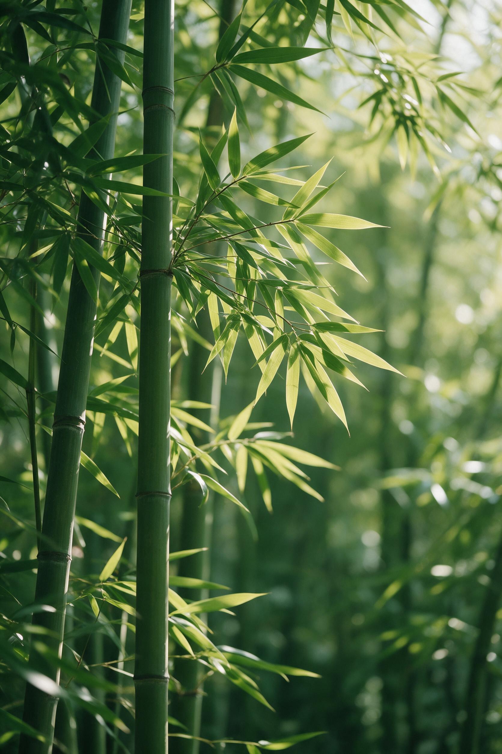 参考图中的清新自然绿色植物摄影风格，将画面内容替换为竹林。特写… - 图片创意预览