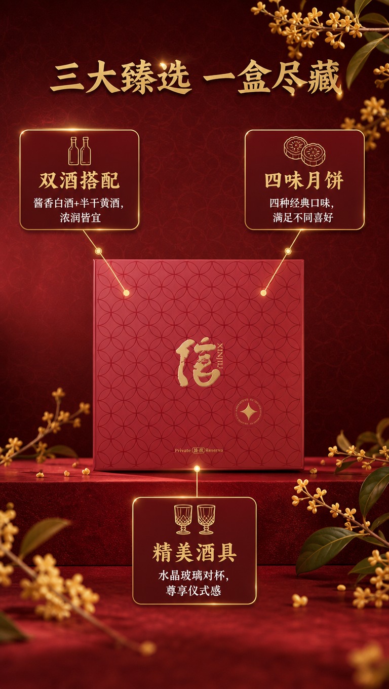 [商品] 使用【图4】中秋信礼礼盒正面展示；保留酒红色盒体、金… - 图片创意预览