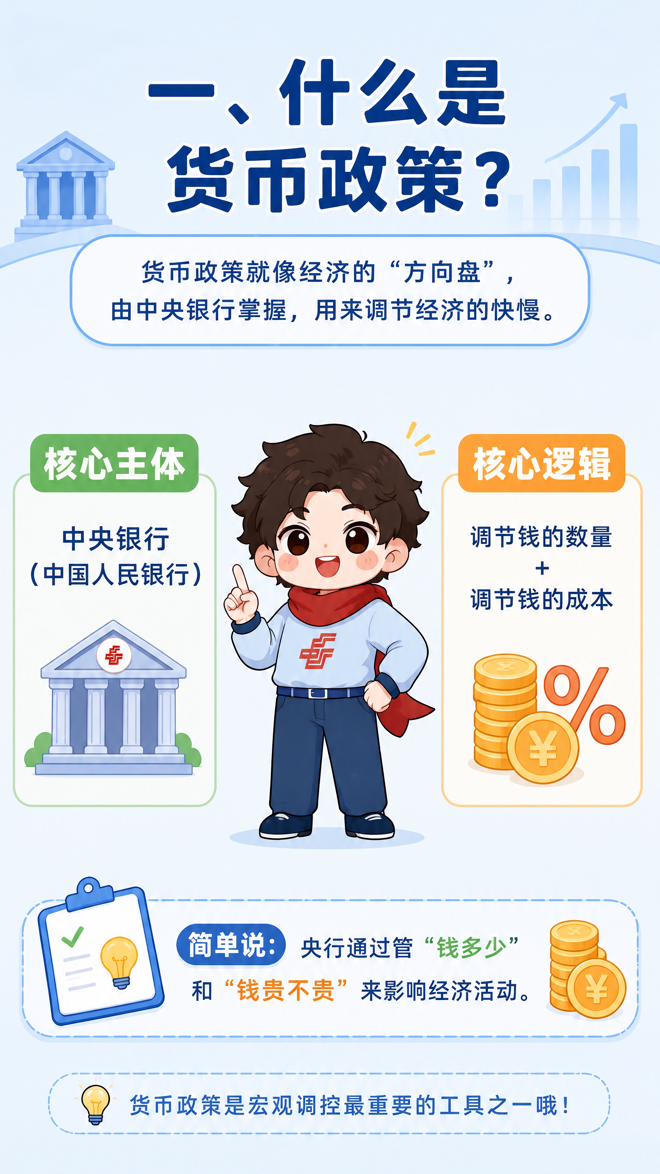 参考图中的卡通科普风格、蓝衣红围巾男孩IP形象、浅蓝底色、字体… - 图片创意预览
