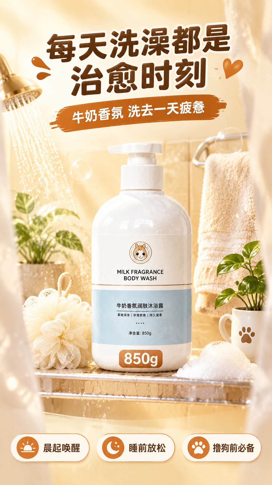 [商品] 使用【图1】宠味库牛奶香氛润肤沐浴露，850g白色圆… - 图片创意预览