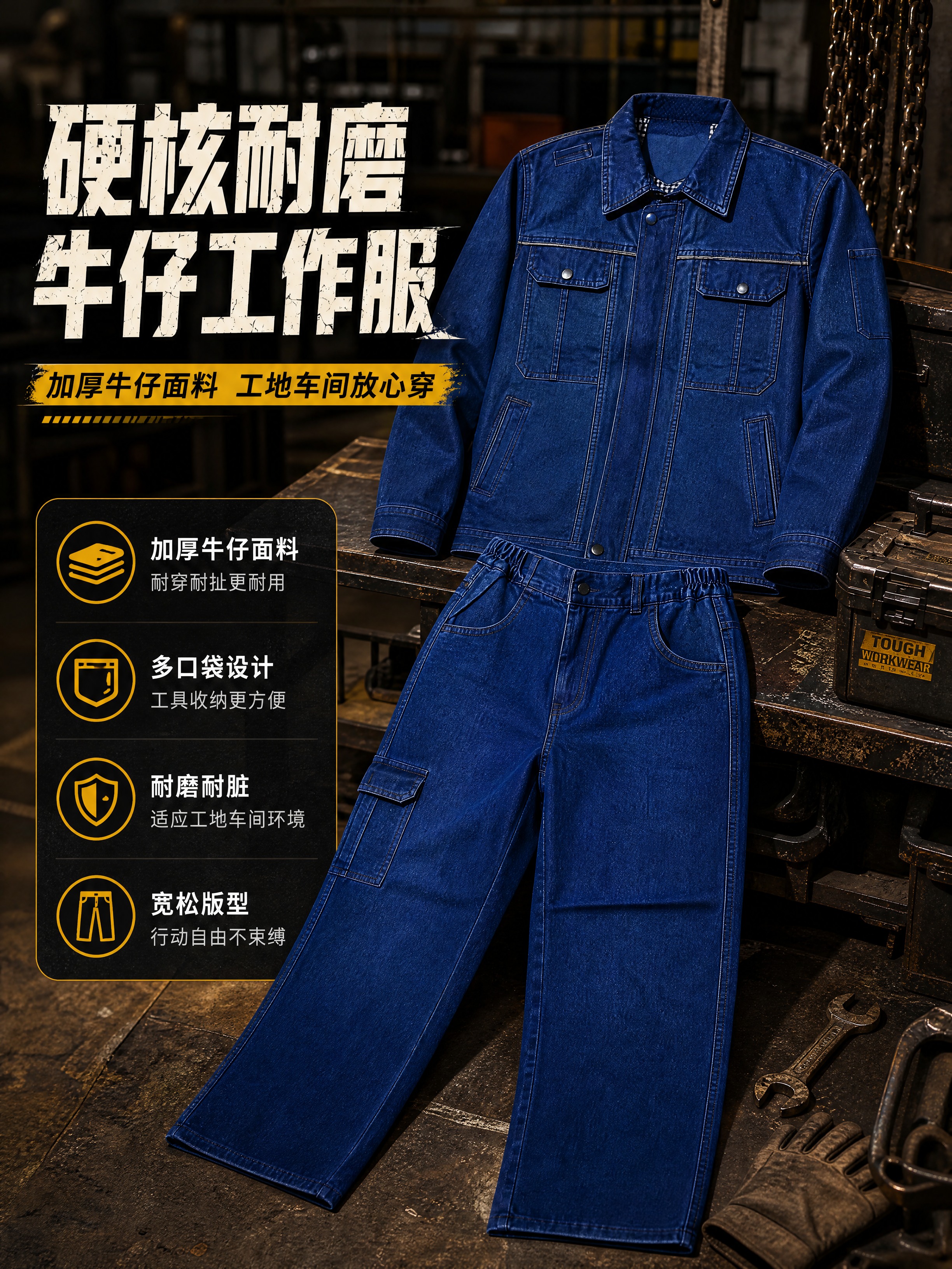 [商品] 使用【图3】牛仔工装上衣 + 【图1】牛仔工装裤，组… - 图片创意预览