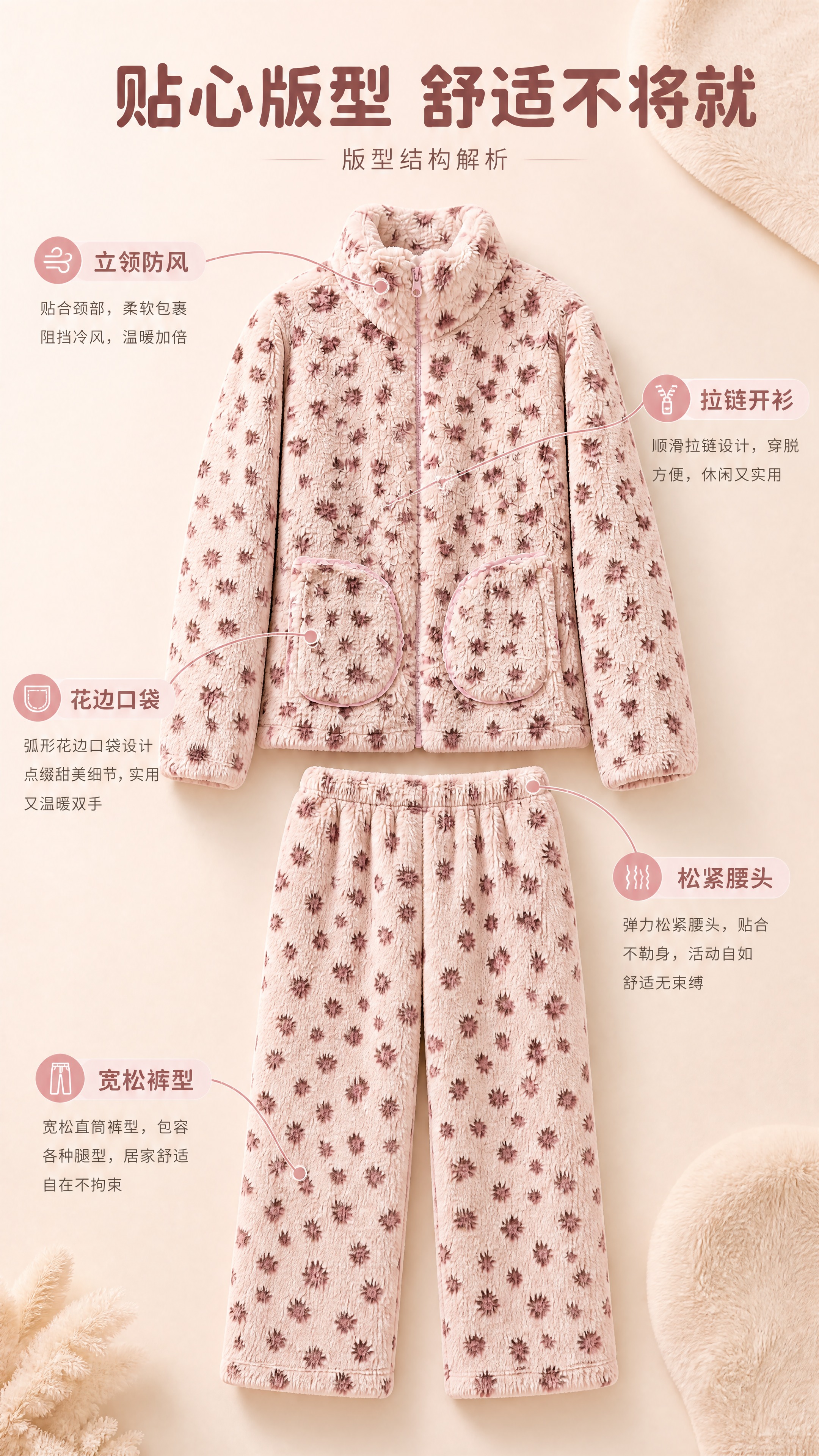 [商品] 使用【图1】粉色豹纹法兰绒家居服套装；商品处理：保留… - 图片创意预览