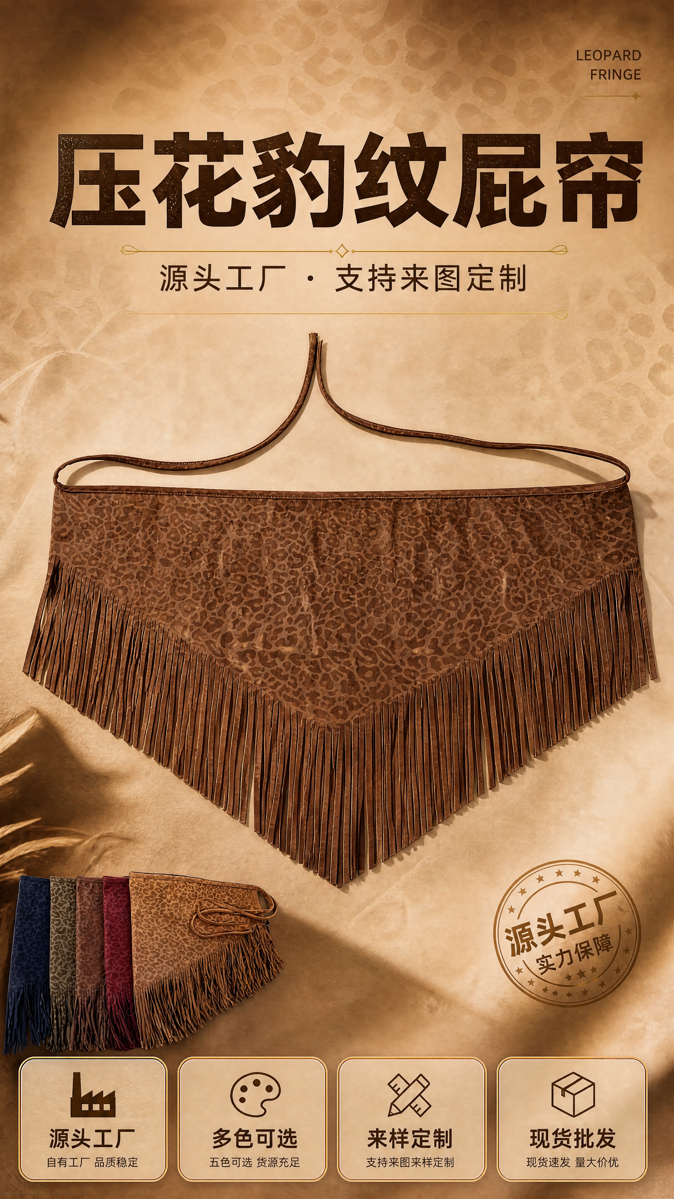 [商品] 使用【图1】深棕色压花豹纹流苏三角屁帘为主视觉，【图… - 图片创意预览