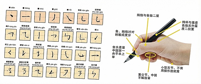 将图片背景修改为纯白色，保持所有书法笔画、握笔图示和文字内容不变，画质清晰